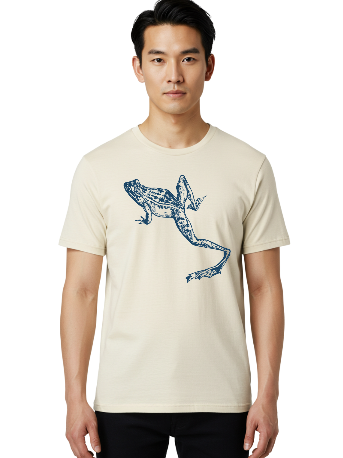 Wildjump Frog Men'S Graphic Tee, 100% Cotton, Comfortable Casual Summer Wear, Machine Washable, Stylized Frog, Blue Illustration, Abstract Art, Frog Species, Wildlife Art, Amphibian, Modern Design, Creative Graphics Aae849 6