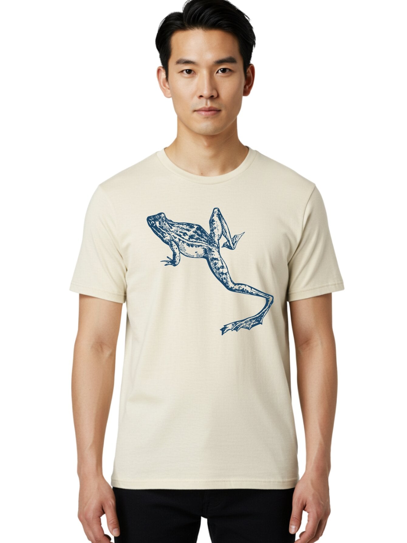 Wildjump Frog Men'S Graphic Tee, 100% Cotton, Comfortable Casual Summer Wear, Machine Washable, Stylized Frog, Blue Illustration, Abstract Art, Frog Species, Wildlife Art, Amphibian, Modern Design, Creative Graphics Aae849 28