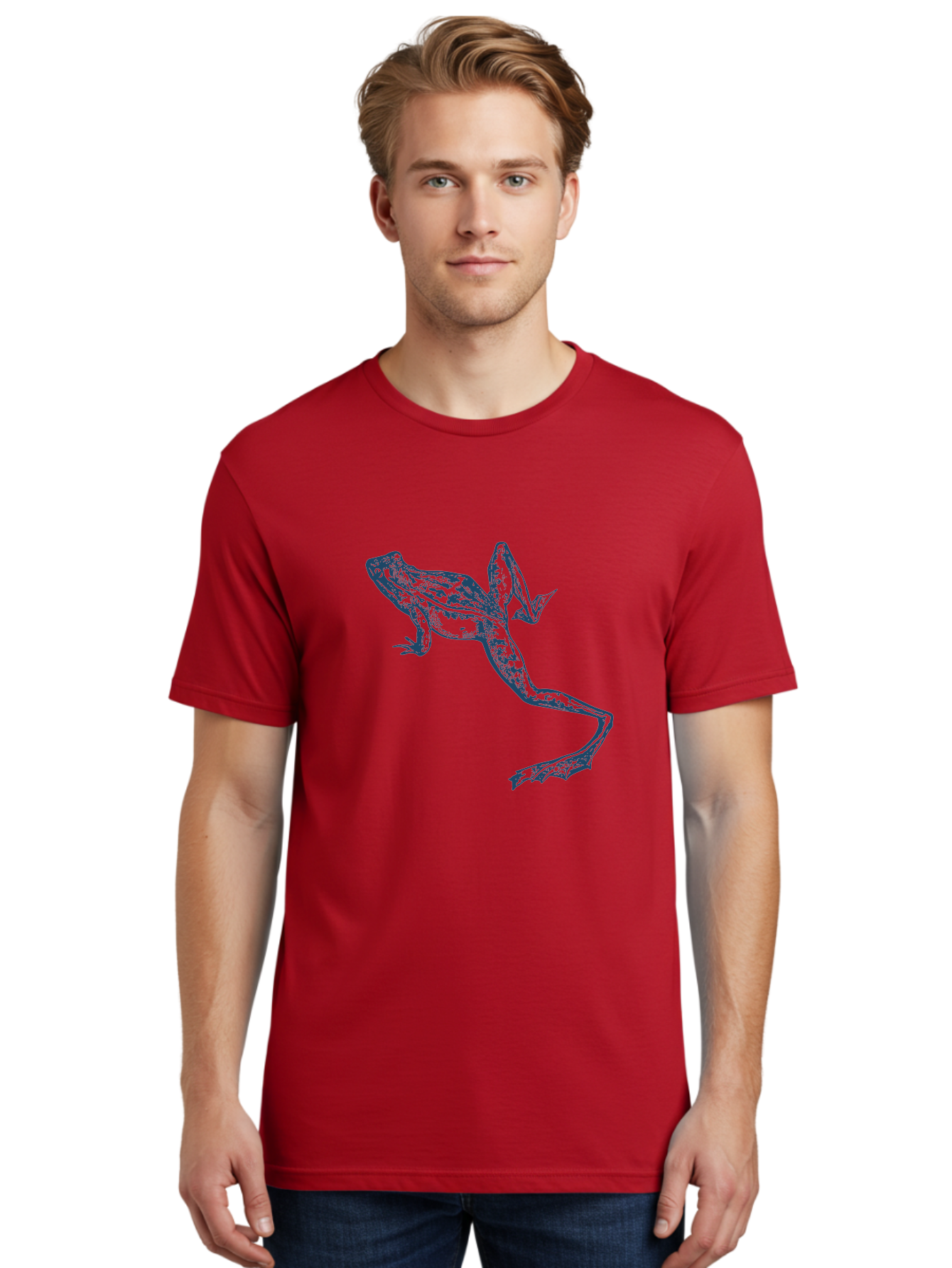 Wildjump Frog Men'S Graphic Tee, 100% Cotton, Comfortable Casual Summer Wear, Machine Washable, Stylized Frog, Blue Illustration, Abstract Art, Frog Species, Wildlife Art, Amphibian, Modern Design, Creative Graphics Aae849 18
