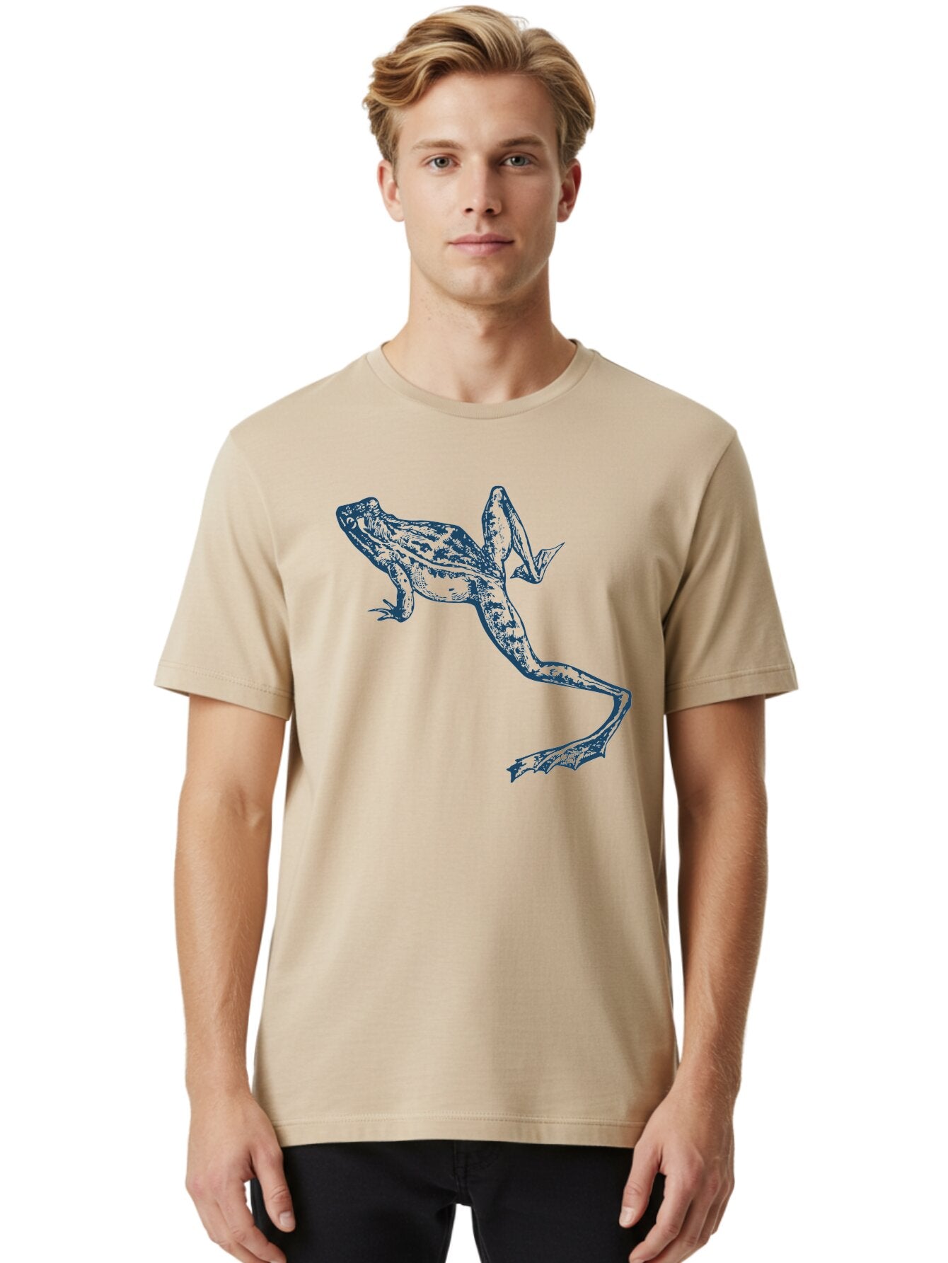 Wildjump Frog Men'S Graphic Tee, 100% Cotton, Comfortable Casual Summer Wear, Machine Washable, Stylized Frog, Blue Illustration, Abstract Art, Frog Species, Wildlife Art, Amphibian, Modern Design, Creative Graphics Aae849 27
