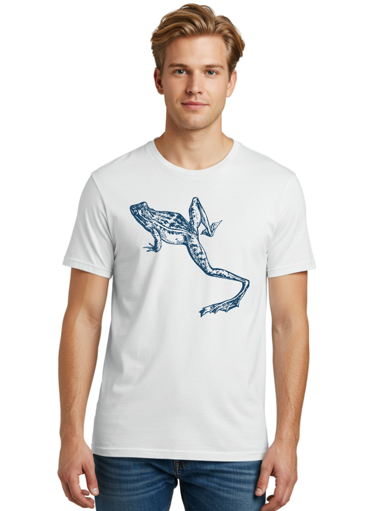 Wildjump Frog Men'S Graphic Tee, 100% Cotton, Comfortable Casual Summer Wear, Machine Washable, Stylized Frog, Blue Illustration, Abstract Art, Frog Species, Wildlife Art, Amphibian, Modern Design, Creative Graphics Aae849 4
