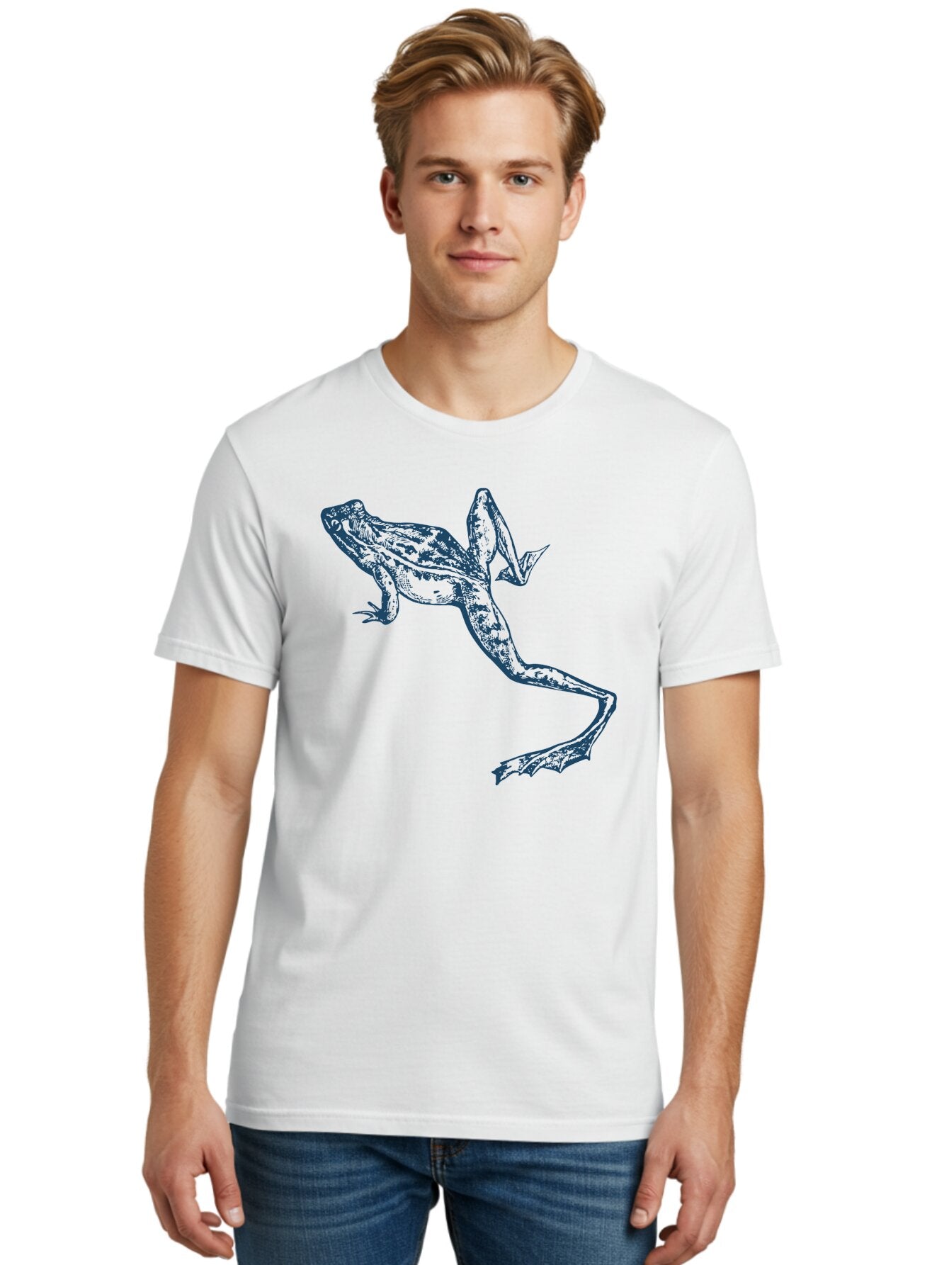 Wildjump Frog Men'S Graphic Tee, 100% Cotton, Comfortable Casual Summer Wear, Machine Washable, Stylized Frog, Blue Illustration, Abstract Art, Frog Species, Wildlife Art, Amphibian, Modern Design, Creative Graphics Aae849 29