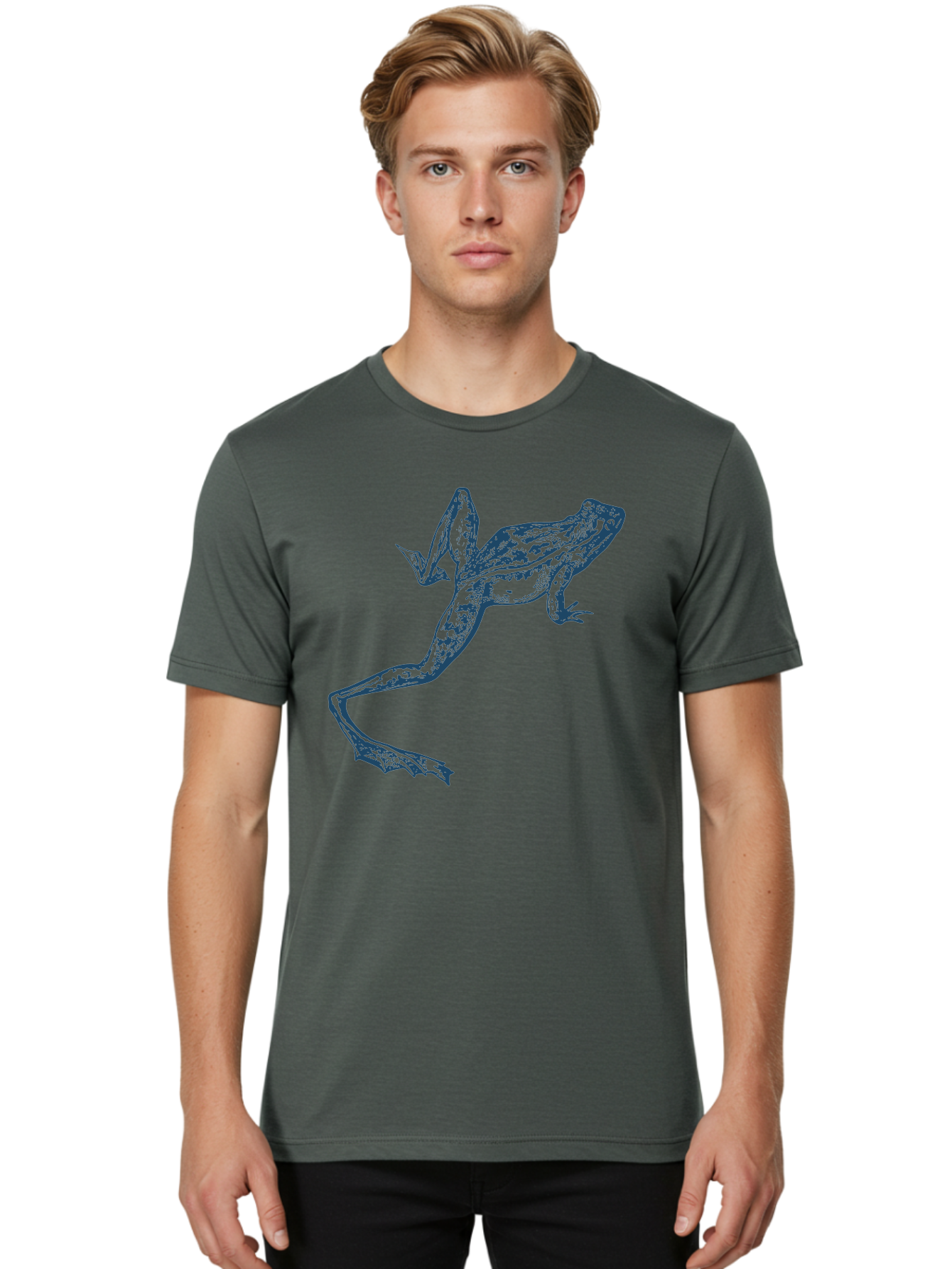 Wildjump Frog 2 Men'S Graphic Tee, 100% Cotton, Comfortable Casual Summer Wear, Machine Washable, Leaping Frog, Dynamic Pose, Intricate Details, Amphibian Art, Wildlife Illustration, Creative Graphics, Jumping Frog, Artistic Design, Aae850 30