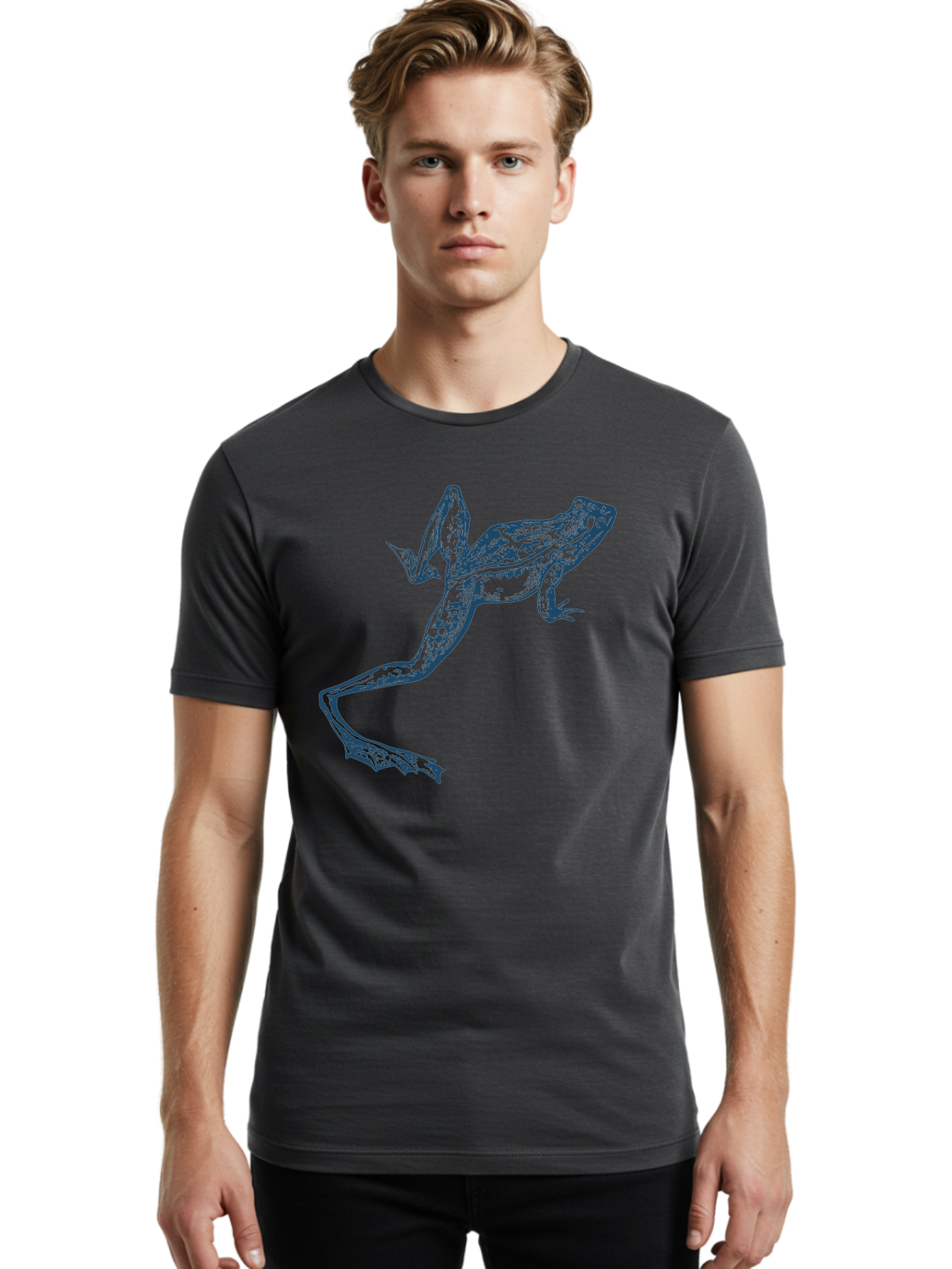 Wildjump Frog 2 Men'S Graphic Tee, 100% Cotton, Comfortable Casual Summer Wear, Machine Washable, Leaping Frog, Dynamic Pose, Intricate Details, Amphibian Art, Wildlife Illustration, Creative Graphics, Jumping Frog, Artistic Design, Aae850