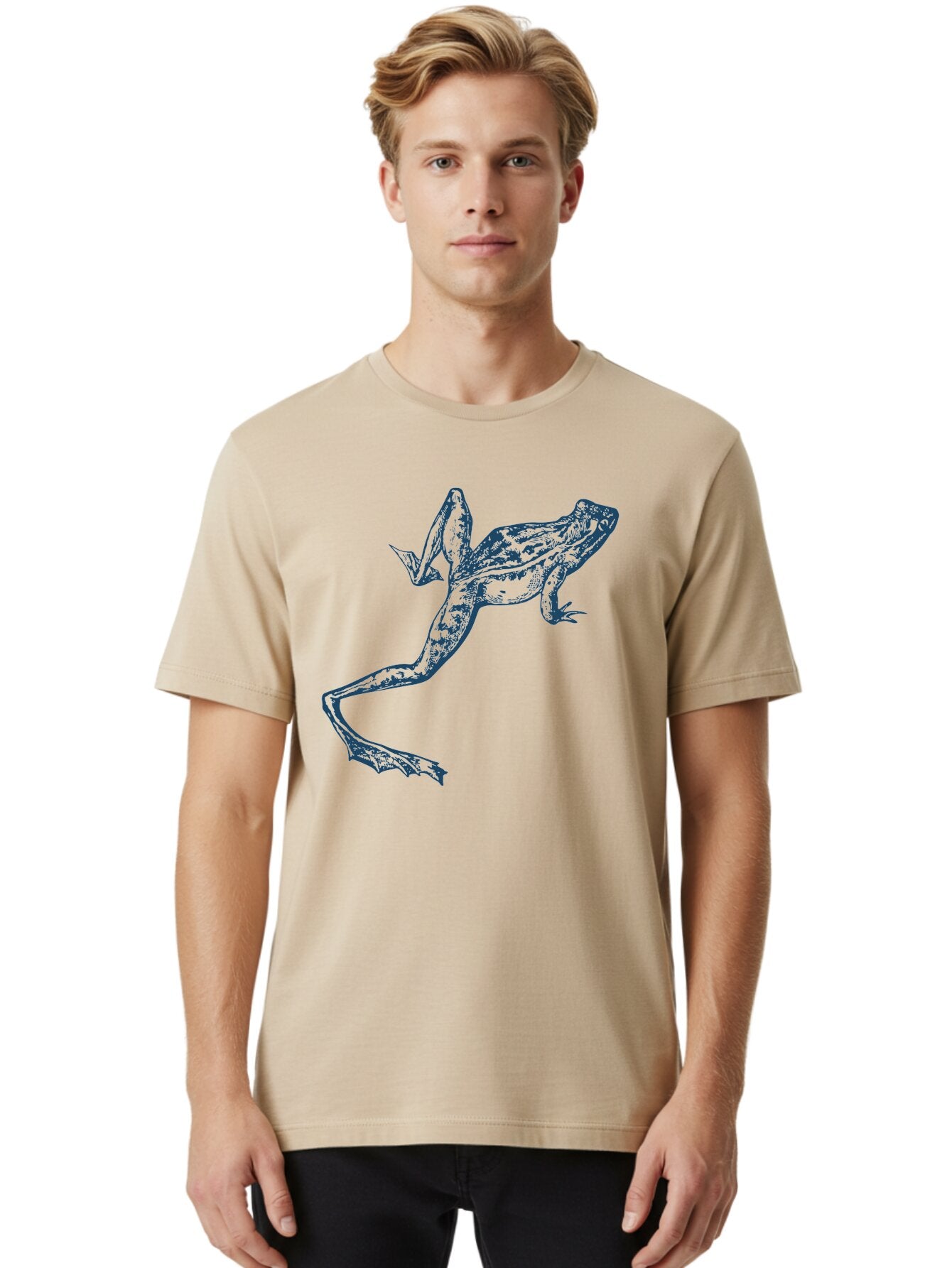 Wildjump Frog 2 Men'S Graphic Tee, 100% Cotton, Comfortable Casual Summer Wear, Machine Washable, Leaping Frog, Dynamic Pose, Intricate Details, Amphibian Art, Wildlife Illustration, Creative Graphics, Jumping Frog, Artistic Design, Aae850 24