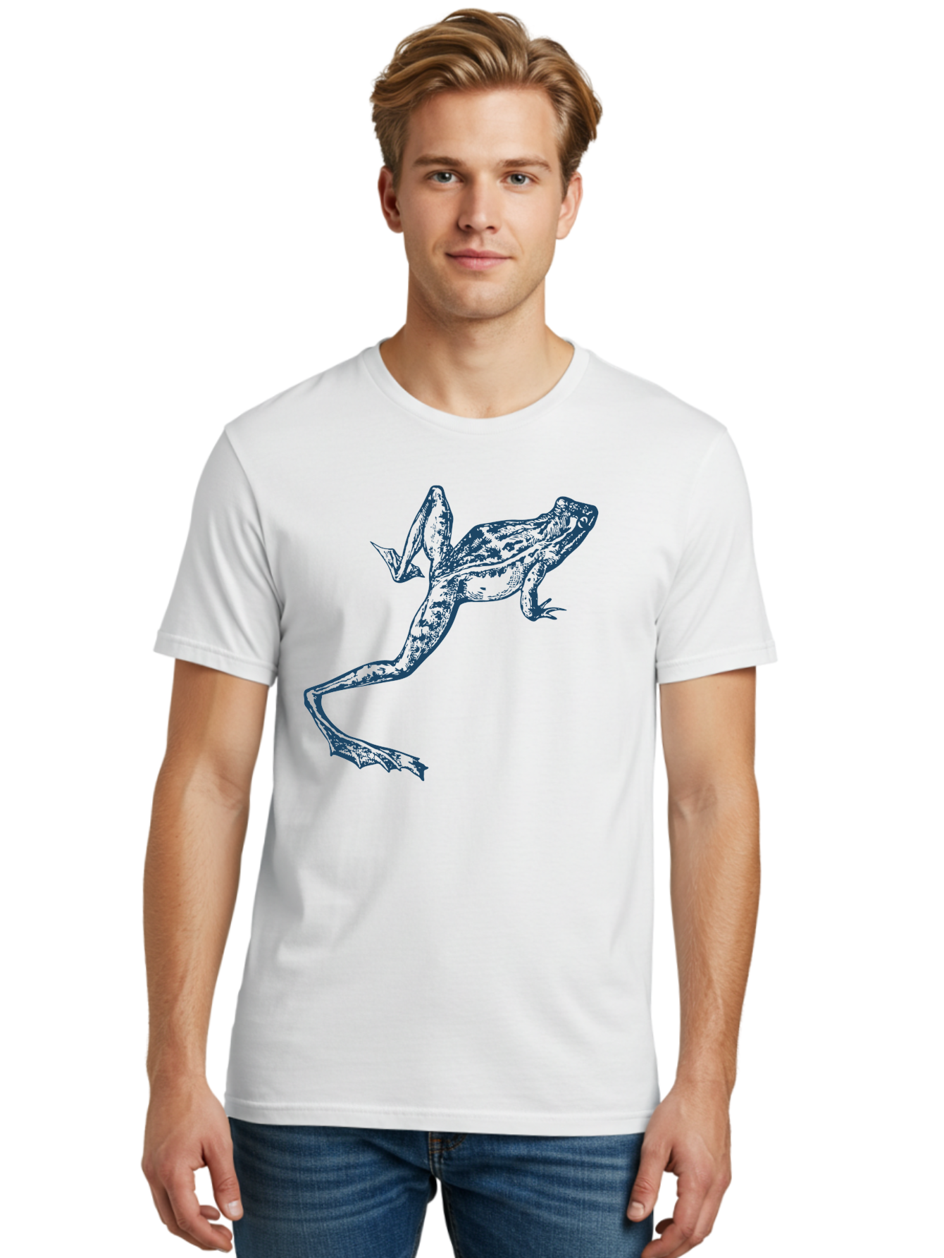 Wildjump Frog 2 Men'S Graphic Tee, 100% Cotton, Comfortable Casual Summer Wear, Machine Washable, Leaping Frog, Dynamic Pose, Intricate Details, Amphibian Art, Wildlife Illustration, Creative Graphics, Jumping Frog, Artistic Design, Aae850 28