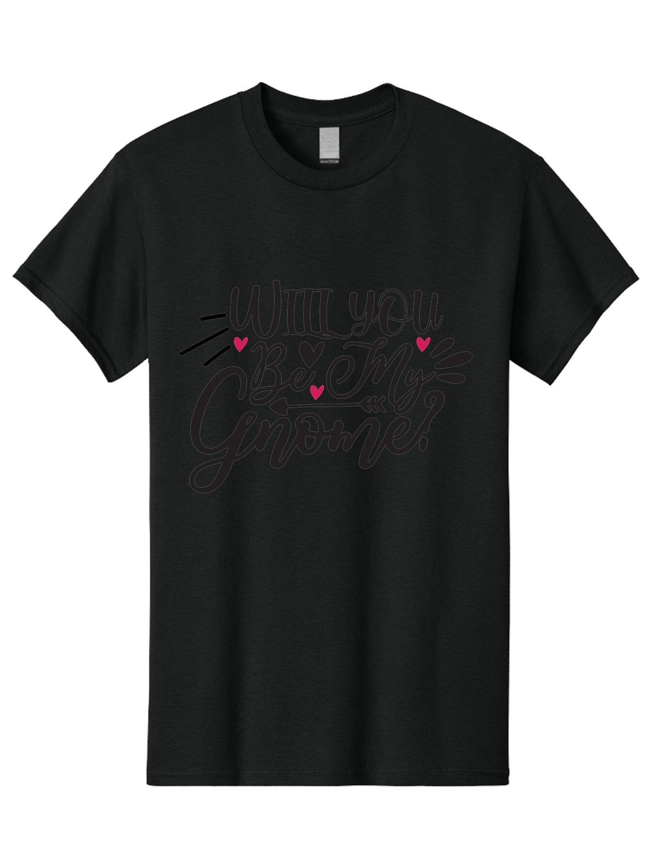 Will You Be My Gnome Men'S Graphic Tee, 100% Cotton, Comfortable Casual Summer Wear, Machine Washable, Romantic Quote, Gnome Love, Valentine'S Day, Cute Phrase, Sweet Message, Handmade Feel, Whimsical Typography, Playful Hearts, Aae851 4