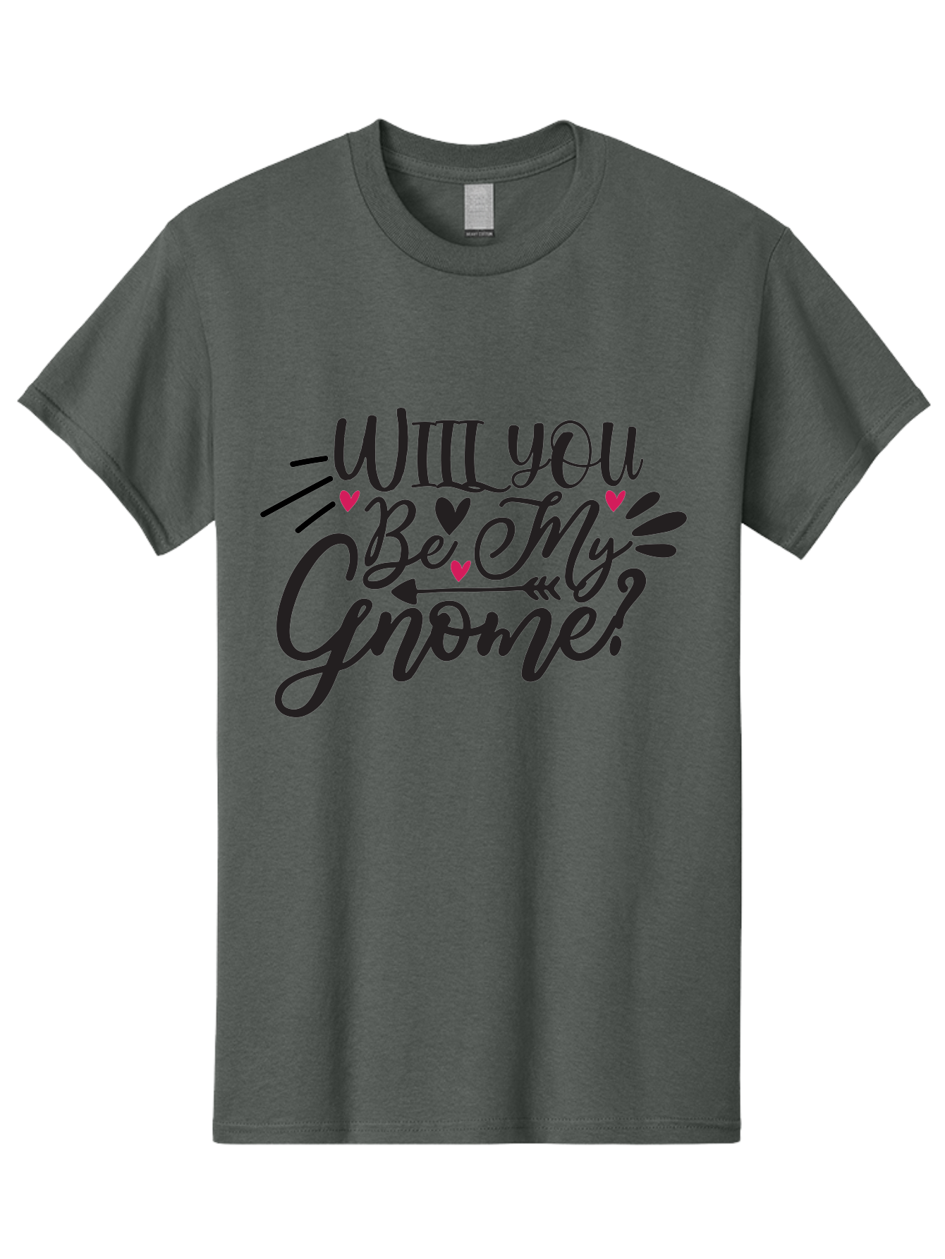 Will You Be My Gnome Men'S Graphic Tee, 100% Cotton, Comfortable Casual Summer Wear, Machine Washable, Romantic Quote, Gnome Love, Valentine'S Day, Cute Phrase, Sweet Message, Handmade Feel, Whimsical Typography, Playful Hearts, Aae851