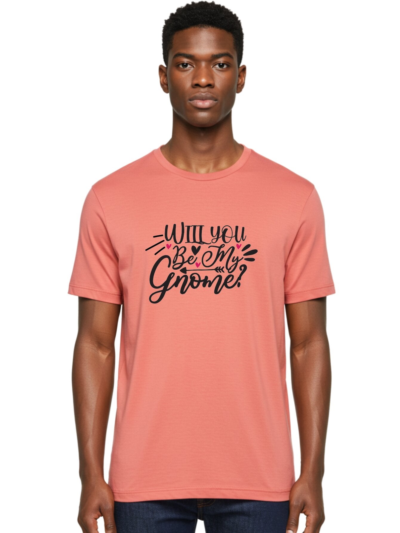 Will You Be My Gnome Men'S Graphic Tee, 100% Cotton, Comfortable Casual Summer Wear, Machine Washable, Romantic Quote, Gnome Love, Valentine'S Day, Cute Phrase, Sweet Message, Handmade Feel, Whimsical Typography, Playful Hearts, Aae851 24