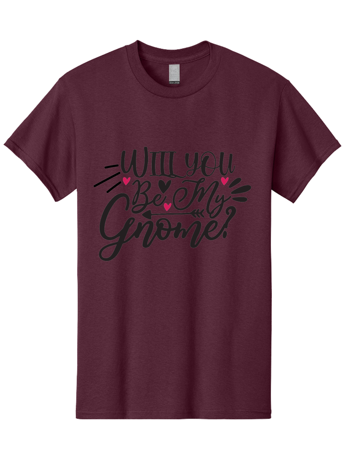 Will You Be My Gnome Men'S Graphic Tee, 100% Cotton, Comfortable Casual Summer Wear, Machine Washable, Romantic Quote, Gnome Love, Valentine'S Day, Cute Phrase, Sweet Message, Handmade Feel, Whimsical Typography, Playful Hearts, Aae851 25