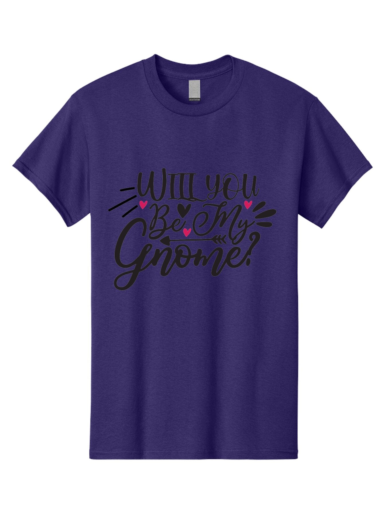 Will You Be My Gnome Men'S Graphic Tee, 100% Cotton, Comfortable Casual Summer Wear, Machine Washable, Romantic Quote, Gnome Love, Valentine'S Day, Cute Phrase, Sweet Message, Handmade Feel, Whimsical Typography, Playful Hearts, Aae851