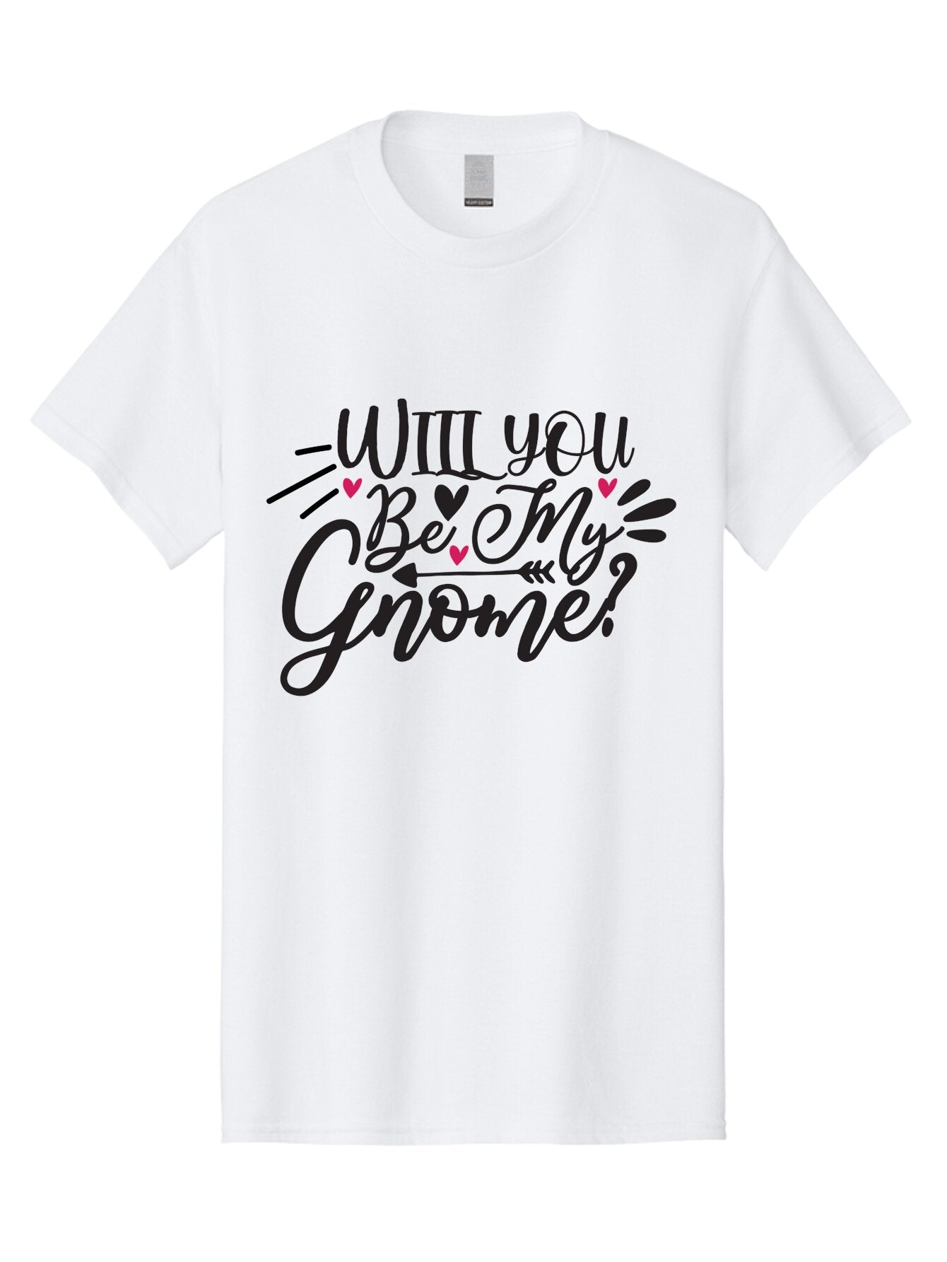 Will You Be My Gnome Men'S Graphic Tee, 100% Cotton, Comfortable Casual Summer Wear, Machine Washable, Romantic Quote, Gnome Love, Valentine'S Day, Cute Phrase, Sweet Message, Handmade Feel, Whimsical Typography, Playful Hearts, Aae851