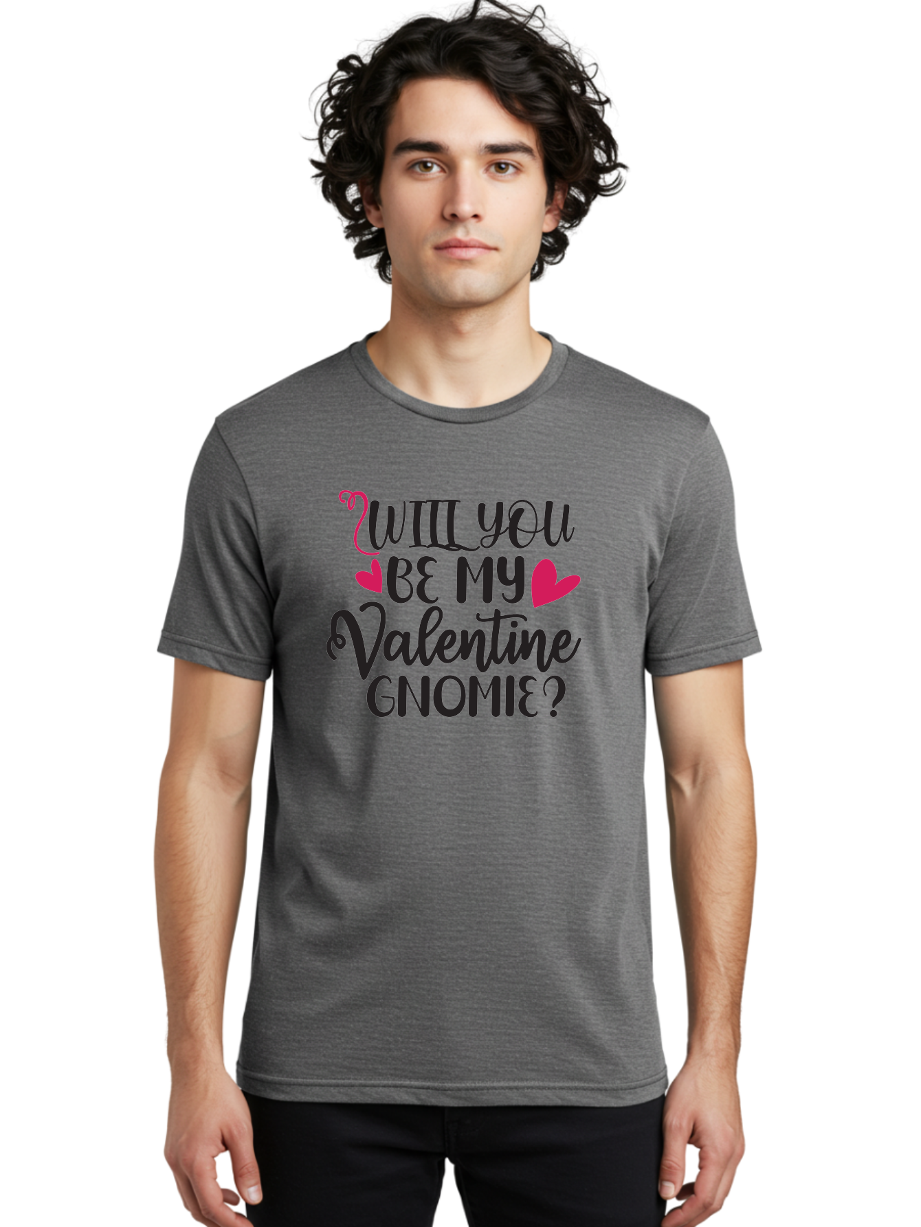 Will You Be My Valentine Gnomie Men'S Graphic Tee, 100% Cotton, Comfortable Casual Summer Wear, Machine Washable, Valentine'S Day Card, Cute Gnome, Love Message, Heartwarming Greeting, Sweetheart, Quirky Romance Aae852