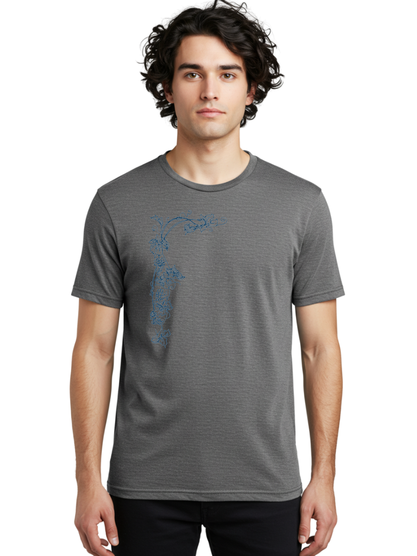 Wine Flower Men'S Graphic Tee, 100% Cotton, Comfortable Casual Summer Wear, Machine Washable, Grapevine Illustration, Vintage Floral Design, Elegant Vine Pattern, Leaves And Grapes, Classic Artwork, Ornate Details, Decorative Element, Aae853 18