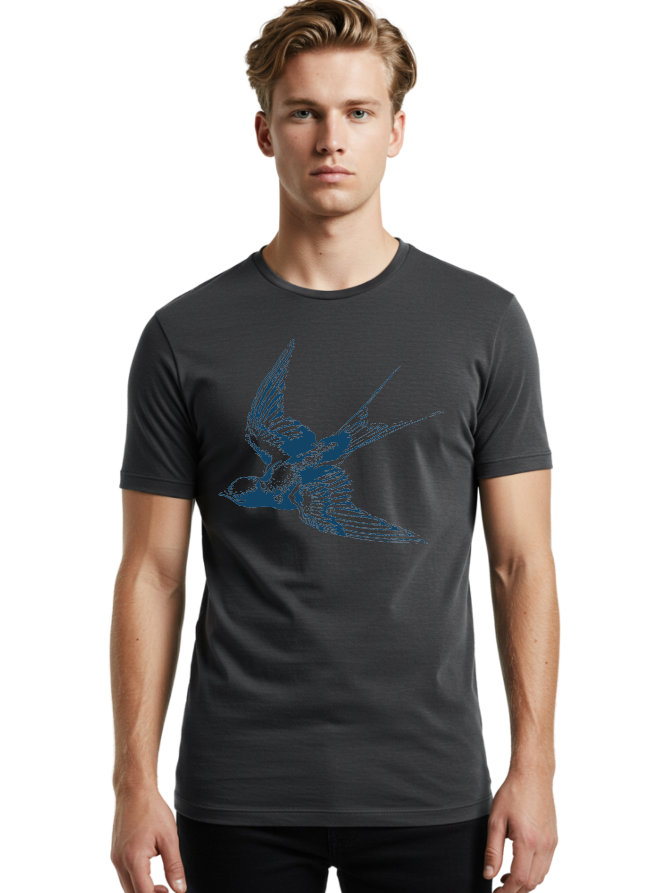 Wings Of Grace Men'S Graphic Tee, 100% Cotton, Comfortable Casual Summer Wear, Machine Washable, Swallow Bird, Flying Bird, Bird In Flight, Abstract Bird, Bird Illustration, Winged Creature, Artistic Representation Aae854 20