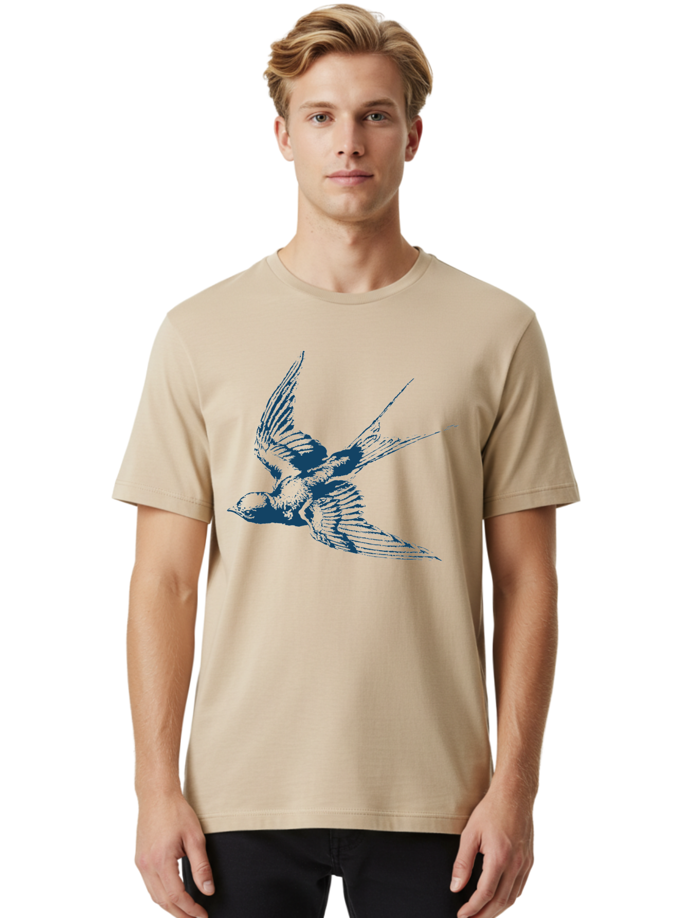 Wings Of Grace Men'S Graphic Tee, 100% Cotton, Comfortable Casual Summer Wear, Machine Washable, Swallow Bird, Flying Bird, Bird In Flight, Abstract Bird, Bird Illustration, Winged Creature, Artistic Representation Aae854 28