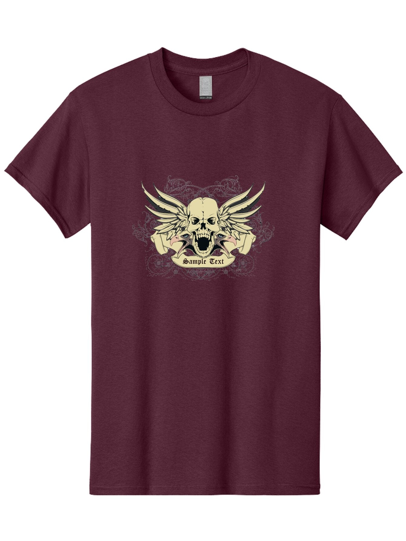 Wings Of Vengeance Skull Men'S Graphic Tee, 100% Cotton, Comfortable Casual Summer Wear, Machine Washable, Skull With Wings, Tattoo Art, Gothic Design, Skull Illustration, Winged Skull, Sample Text, Bold Graphics, Edgy Style, Aae855