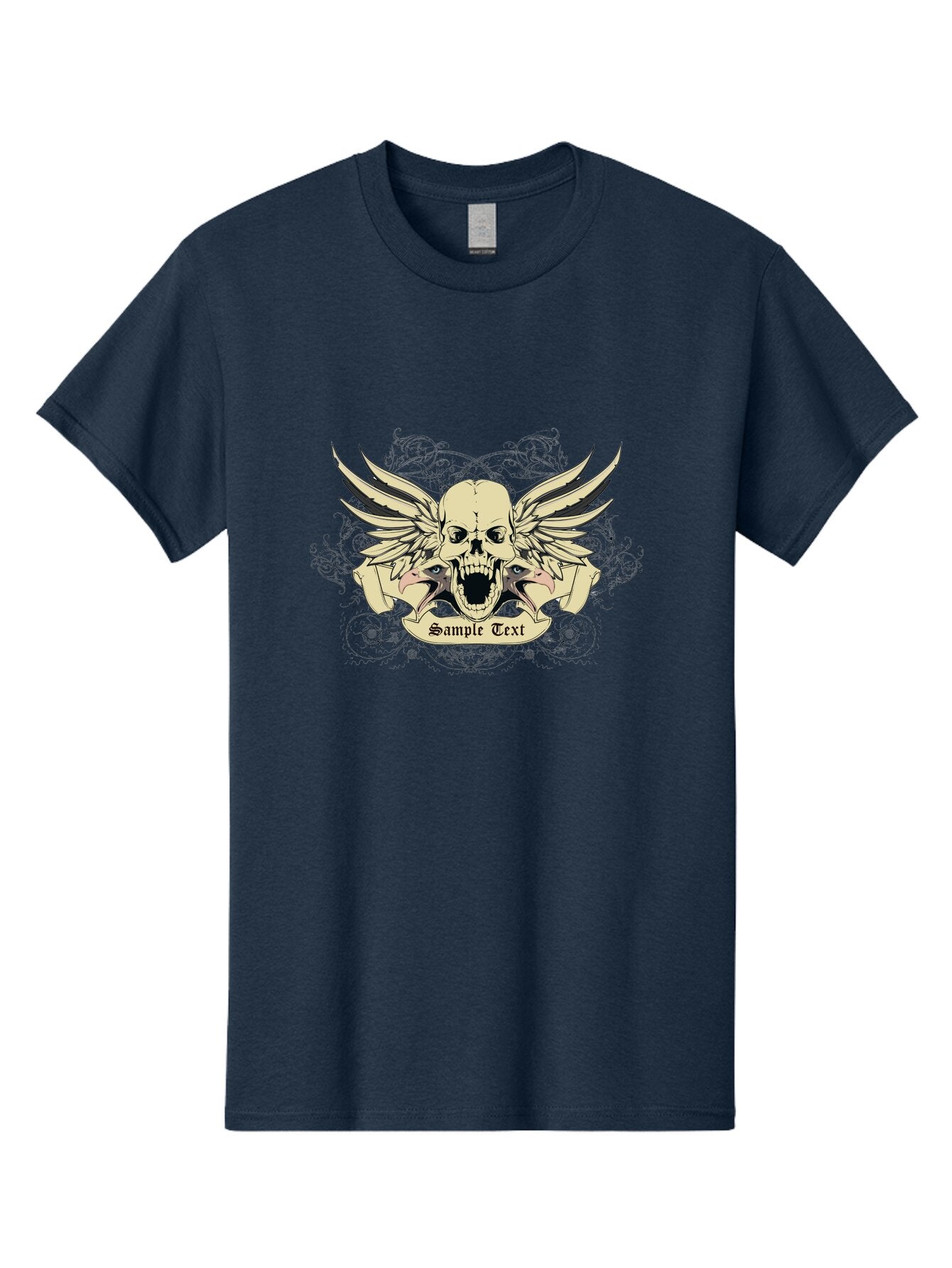 Wings Of Vengeance Skull Men'S Graphic Tee, 100% Cotton, Comfortable Casual Summer Wear, Machine Washable, Skull With Wings, Tattoo Art, Gothic Design, Skull Illustration, Winged Skull, Sample Text, Bold Graphics, Edgy Style, Aae855 3