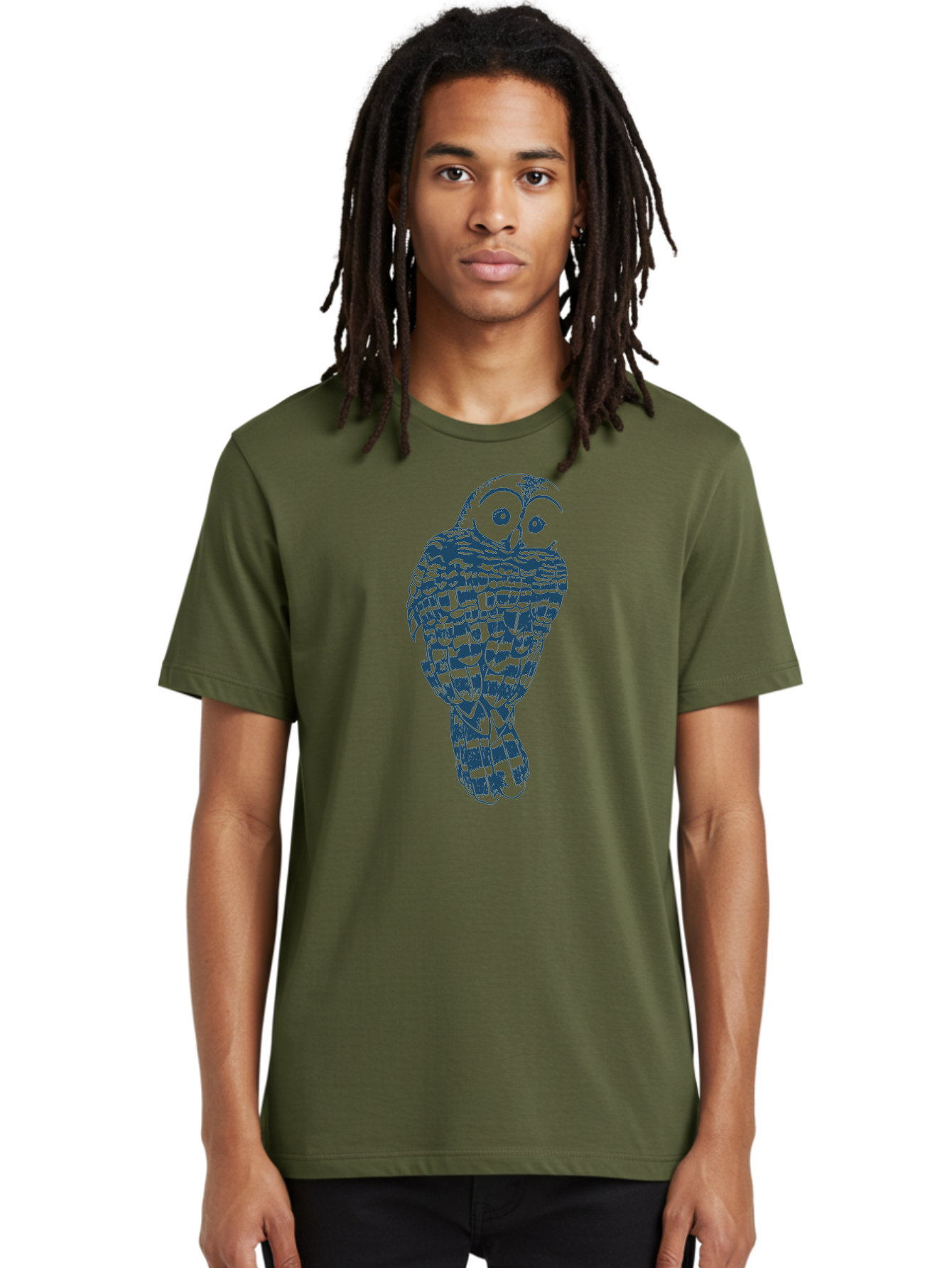 Wise Woodland Owl Men'S Graphic Tee, 100% Cotton, Comfortable Casual Summer Wear, Machine Washable, Owl Illustration, Nocturnal Bird, Wise Animal, Big Eyes, Feathers Texture, Abstract Art, Blue And Green Tones, Symbolic Creature, Aae856 18