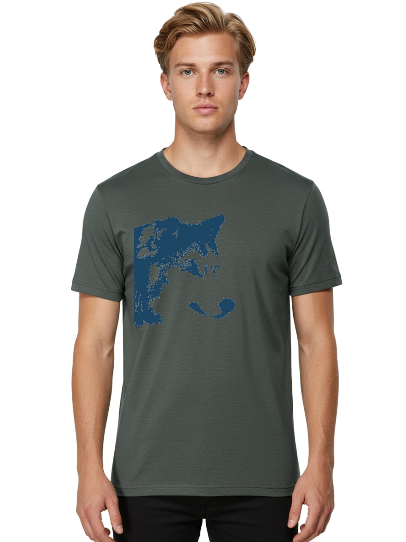 Wolf Men'S Graphic Tee, 100% Cotton, Comfortable Casual Summer Wear, Machine Washable, Wolf Face, Wildlife Animal, Dark Blue Silhouette, Sharp Features, Mysterious Gaze, Bold Graphic Design, Animal Portrait, Abstract Art Aae859 21