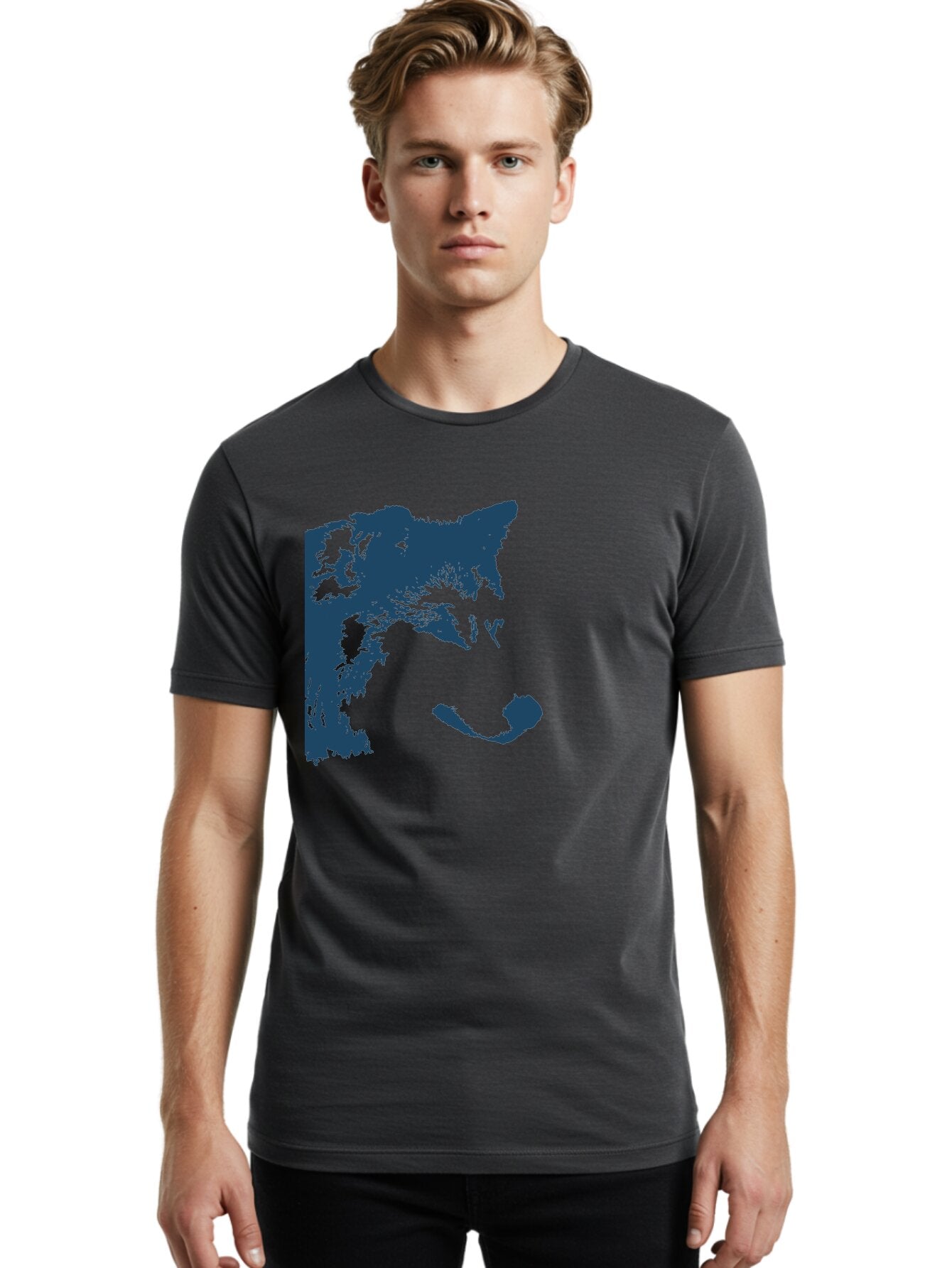 Wolf Men'S Graphic Tee, 100% Cotton, Comfortable Casual Summer Wear, Machine Washable, Wolf Face, Wildlife Animal, Dark Blue Silhouette, Sharp Features, Mysterious Gaze, Bold Graphic Design, Animal Portrait, Abstract Art Aae859 27