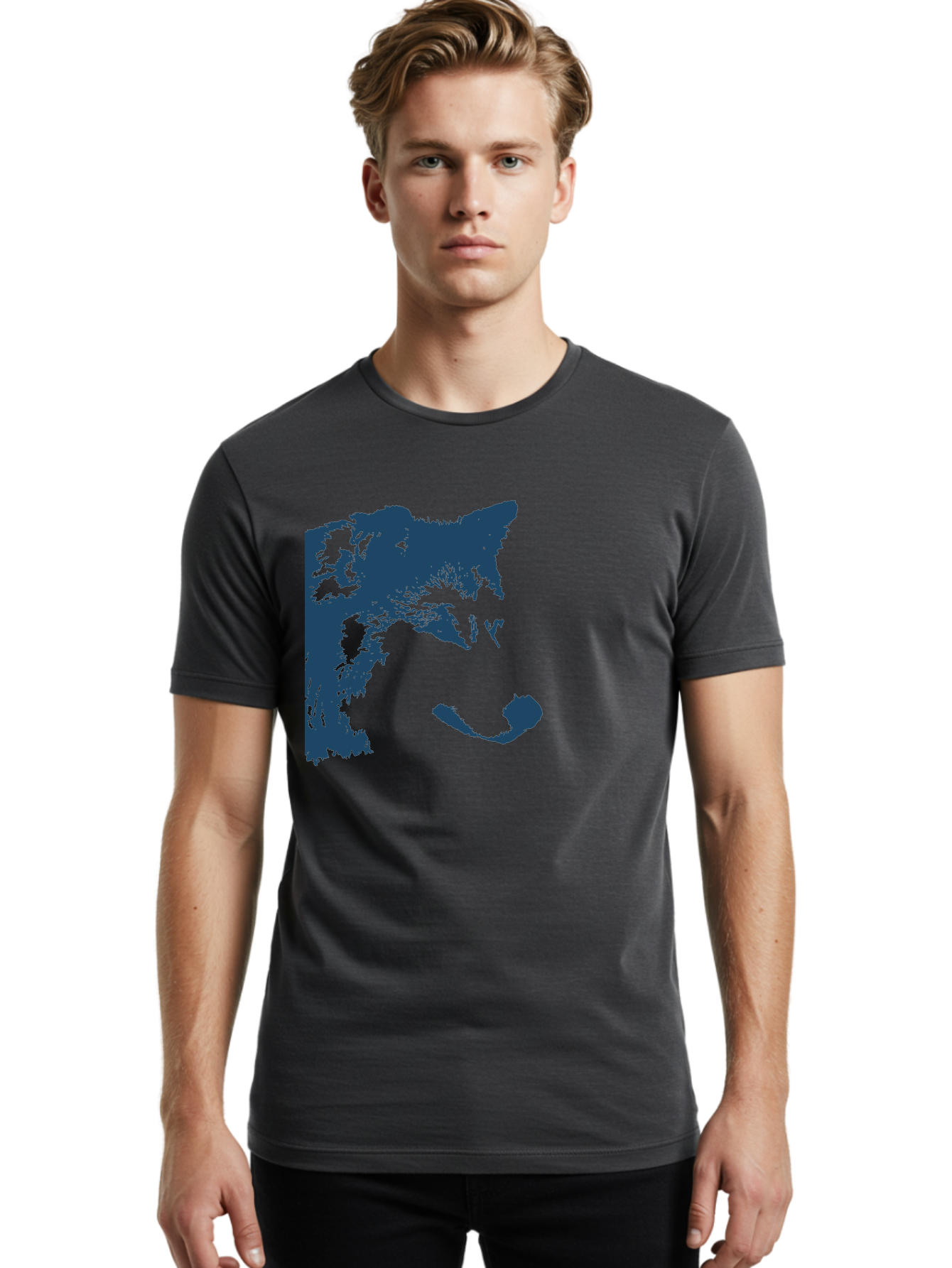 Wolf Men'S Graphic Tee, 100% Cotton, Comfortable Casual Summer Wear, Machine Washable, Wolf Face, Wildlife Animal, Dark Blue Silhouette, Sharp Features, Mysterious Gaze, Bold Graphic Design, Animal Portrait, Abstract Art Aae859 8