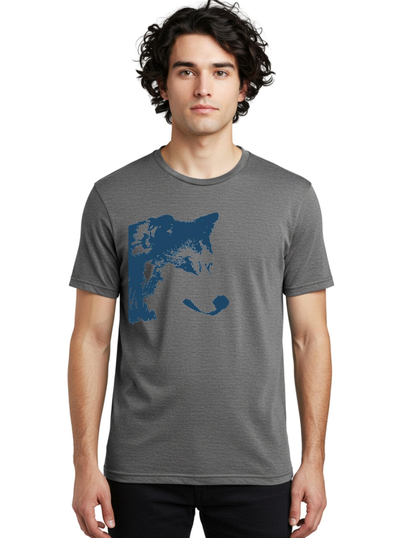 Wolf Men'S Graphic Tee, 100% Cotton, Comfortable Casual Summer Wear, Machine Washable, Wolf Face, Wildlife Animal, Dark Blue Silhouette, Sharp Features, Mysterious Gaze, Bold Graphic Design, Animal Portrait, Abstract Art Aae859 22