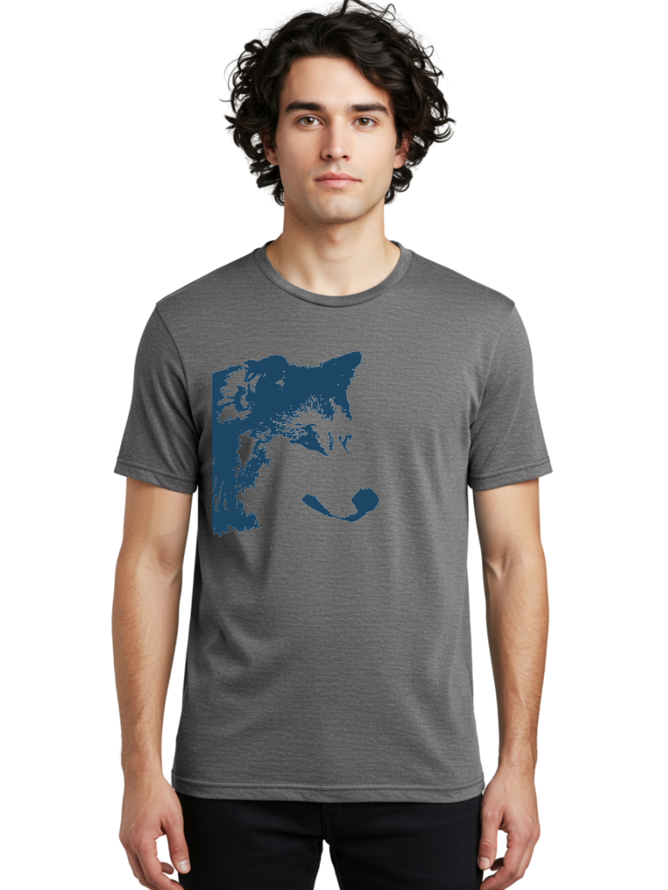 Wolf Men'S Graphic Tee, 100% Cotton, Comfortable Casual Summer Wear, Machine Washable, Wolf Face, Wildlife Animal, Dark Blue Silhouette, Sharp Features, Mysterious Gaze, Bold Graphic Design, Animal Portrait, Abstract Art Aae859 18