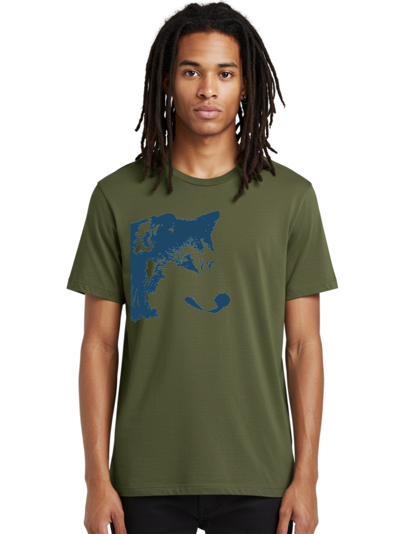 Wolf Men'S Graphic Tee, 100% Cotton, Comfortable Casual Summer Wear, Machine Washable, Wolf Face, Wildlife Animal, Dark Blue Silhouette, Sharp Features, Mysterious Gaze, Bold Graphic Design, Animal Portrait, Abstract Art Aae859 4