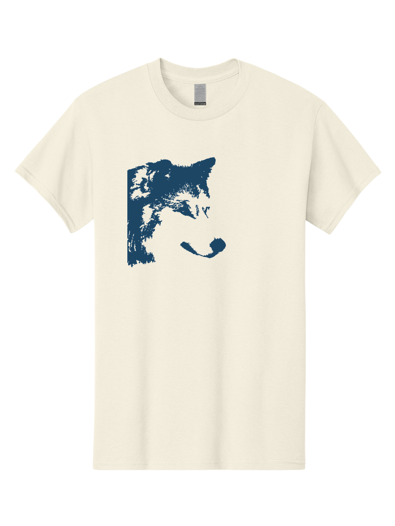 Wolf Men'S Graphic Tee, 100% Cotton, Comfortable Casual Summer Wear, Machine Washable, Wolf Face, Wildlife Animal, Dark Blue Silhouette, Sharp Features, Mysterious Gaze, Bold Graphic Design, Animal Portrait, Abstract Art Aae859