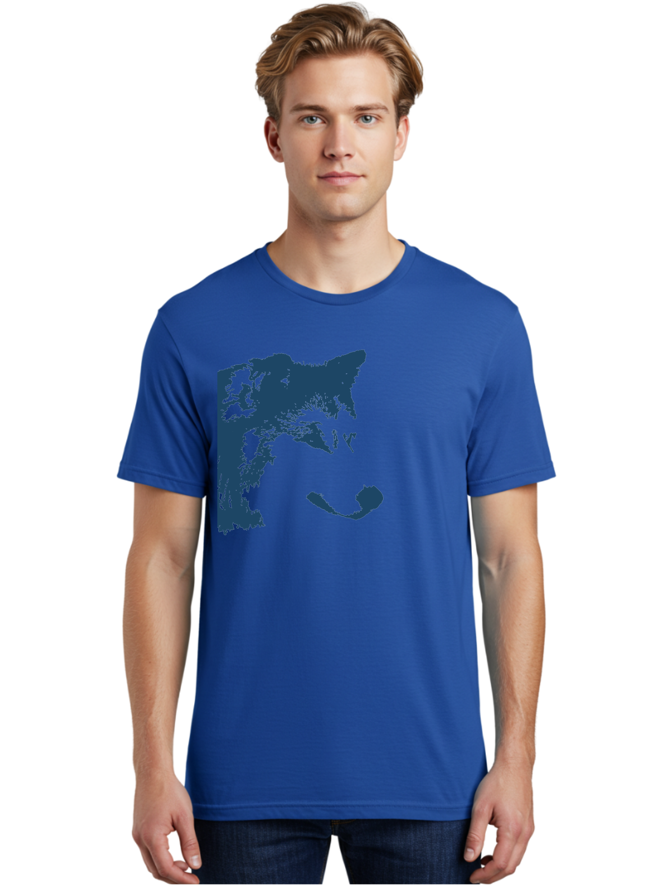 Wolf Men'S Graphic Tee, 100% Cotton, Comfortable Casual Summer Wear, Machine Washable, Wolf Face, Wildlife Animal, Dark Blue Silhouette, Sharp Features, Mysterious Gaze, Bold Graphic Design, Animal Portrait, Abstract Art Aae859 22