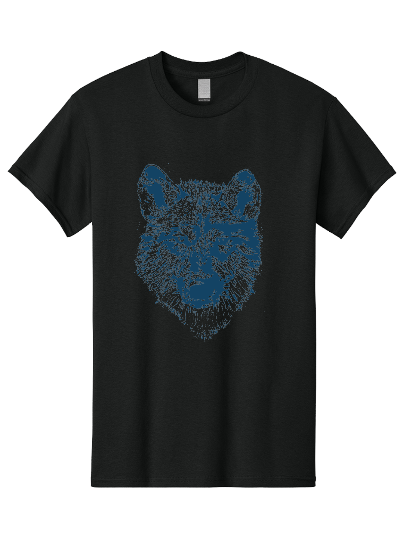 Wolf-Head Men'S Graphic Tee, 100% Cotton, Comfortable Casual Summer Wear, Machine Washable, Wolf Head Illustration, Wildlife Art, Wild Animal Portrait, Sketch Style, Detailed Fur Texture, Intense Gaze, Blue And Green Tones, Graphic Design, Aae860 19
