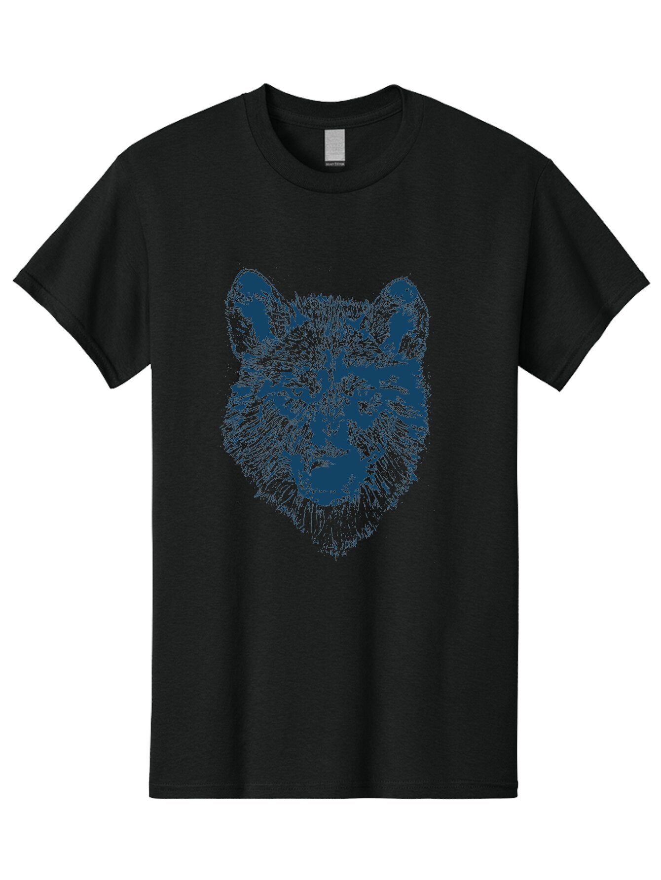 Wolf-Head Men'S Graphic Tee, 100% Cotton, Comfortable Casual Summer Wear, Machine Washable, Wolf Head Illustration, Wildlife Art, Wild Animal Portrait, Sketch Style, Detailed Fur Texture, Intense Gaze, Blue And Green Tones, Graphic Design, Aae860