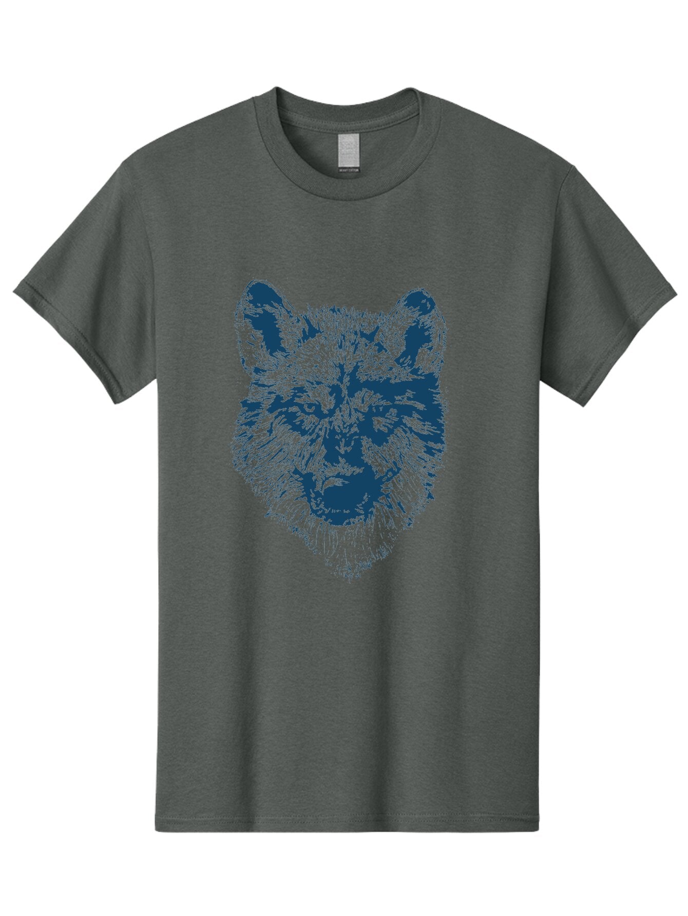 Wolf-Head Men'S Graphic Tee, 100% Cotton, Comfortable Casual Summer Wear, Machine Washable, Wolf Head Illustration, Wildlife Art, Wild Animal Portrait, Sketch Style, Detailed Fur Texture, Intense Gaze, Blue And Green Tones, Graphic Design, Aae860 7