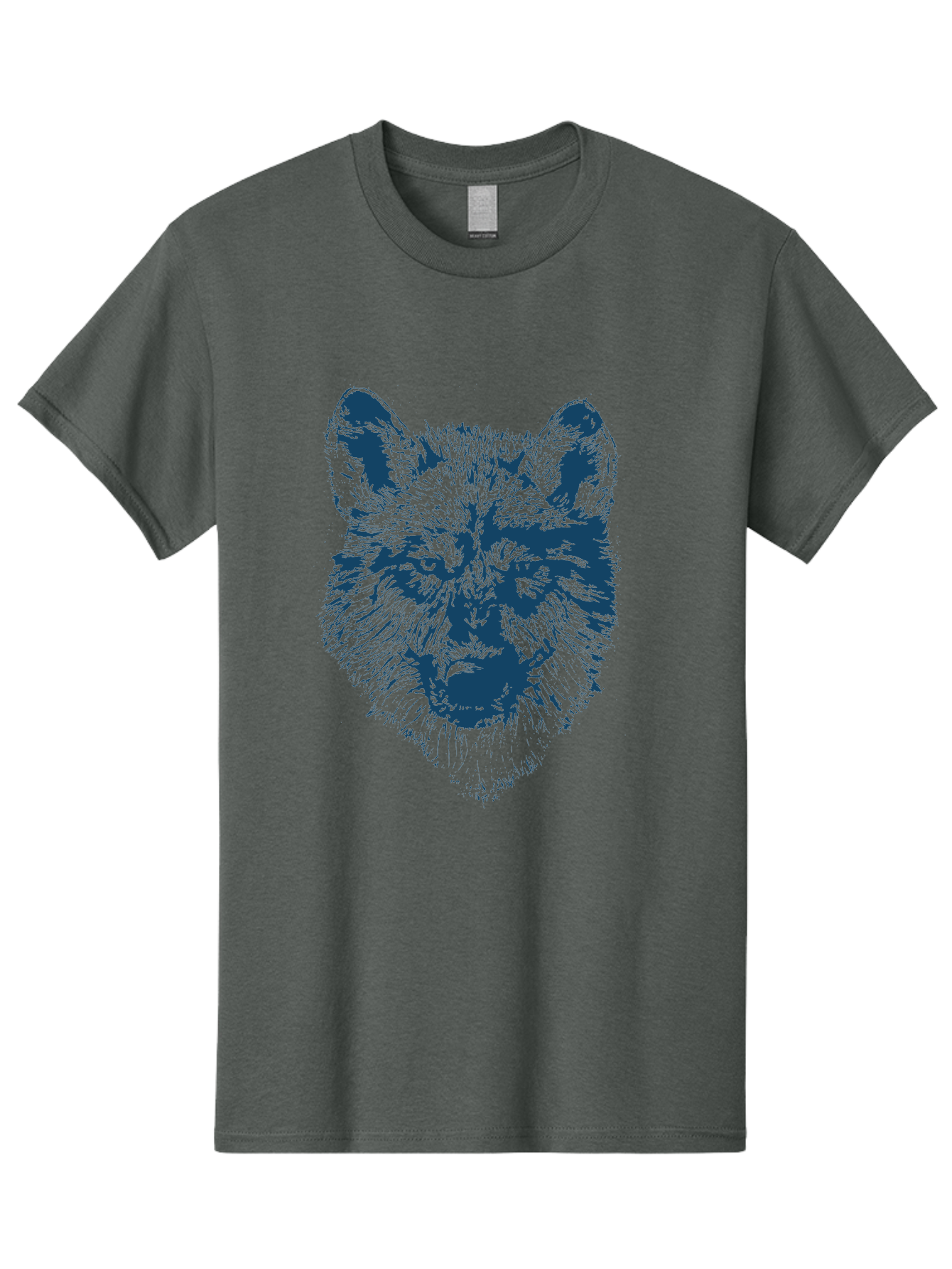 Wolf-Head Men'S Graphic Tee, 100% Cotton, Comfortable Casual Summer Wear, Machine Washable, Wolf Head Illustration, Wildlife Art, Wild Animal Portrait, Sketch Style, Detailed Fur Texture, Intense Gaze, Blue And Green Tones, Graphic Design, Aae860 25