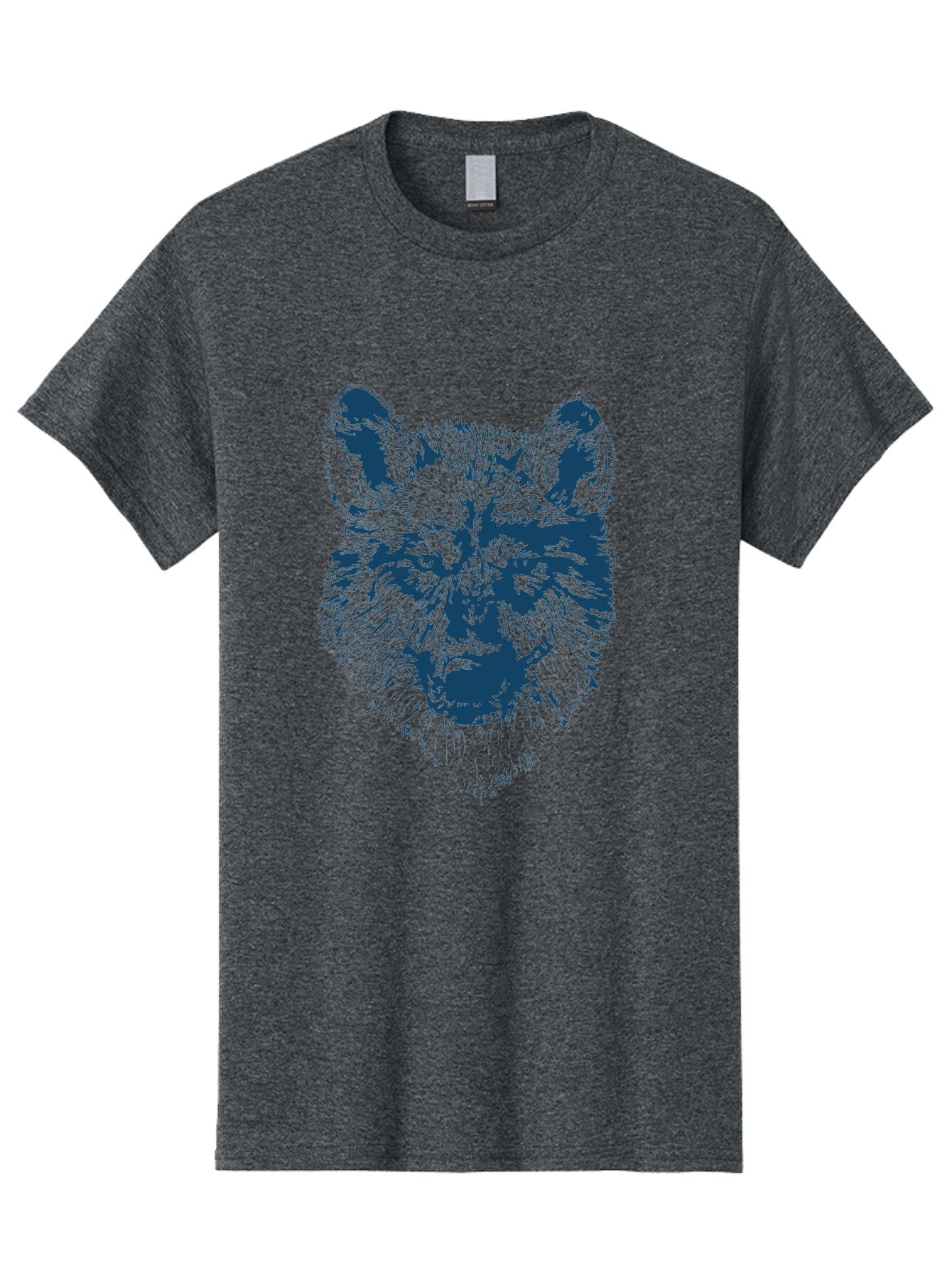 Wolf-Head Men'S Graphic Tee, 100% Cotton, Comfortable Casual Summer Wear, Machine Washable, Wolf Head Illustration, Wildlife Art, Wild Animal Portrait, Sketch Style, Detailed Fur Texture, Intense Gaze, Blue And Green Tones, Graphic Design, Aae860 14