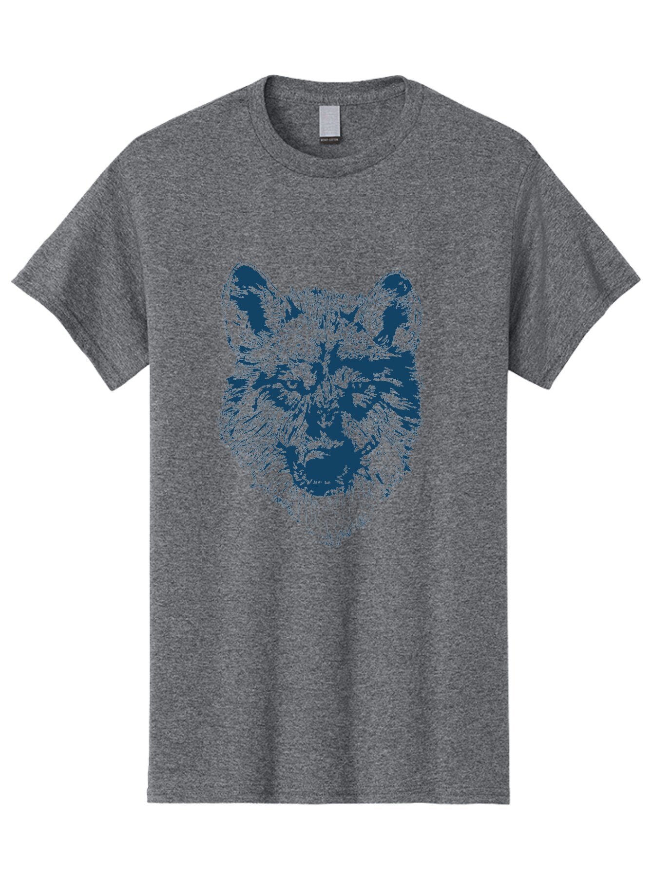 Wolf-Head Men'S Graphic Tee, 100% Cotton, Comfortable Casual Summer Wear, Machine Washable, Wolf Head Illustration, Wildlife Art, Wild Animal Portrait, Sketch Style, Detailed Fur Texture, Intense Gaze, Blue And Green Tones, Graphic Design, Aae860
