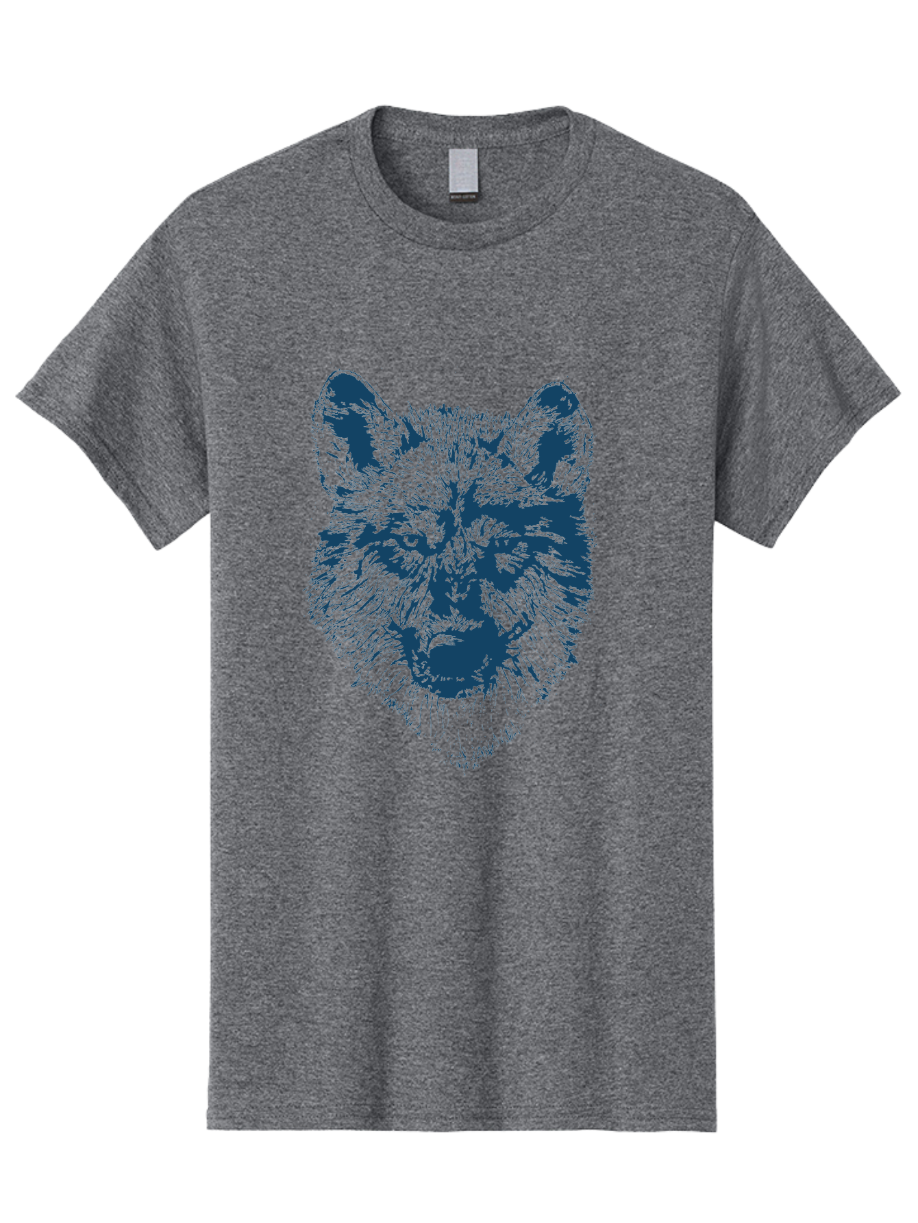 Wolf-Head Men'S Graphic Tee, 100% Cotton, Comfortable Casual Summer Wear, Machine Washable, Wolf Head Illustration, Wildlife Art, Wild Animal Portrait, Sketch Style, Detailed Fur Texture, Intense Gaze, Blue And Green Tones, Graphic Design, Aae860 21