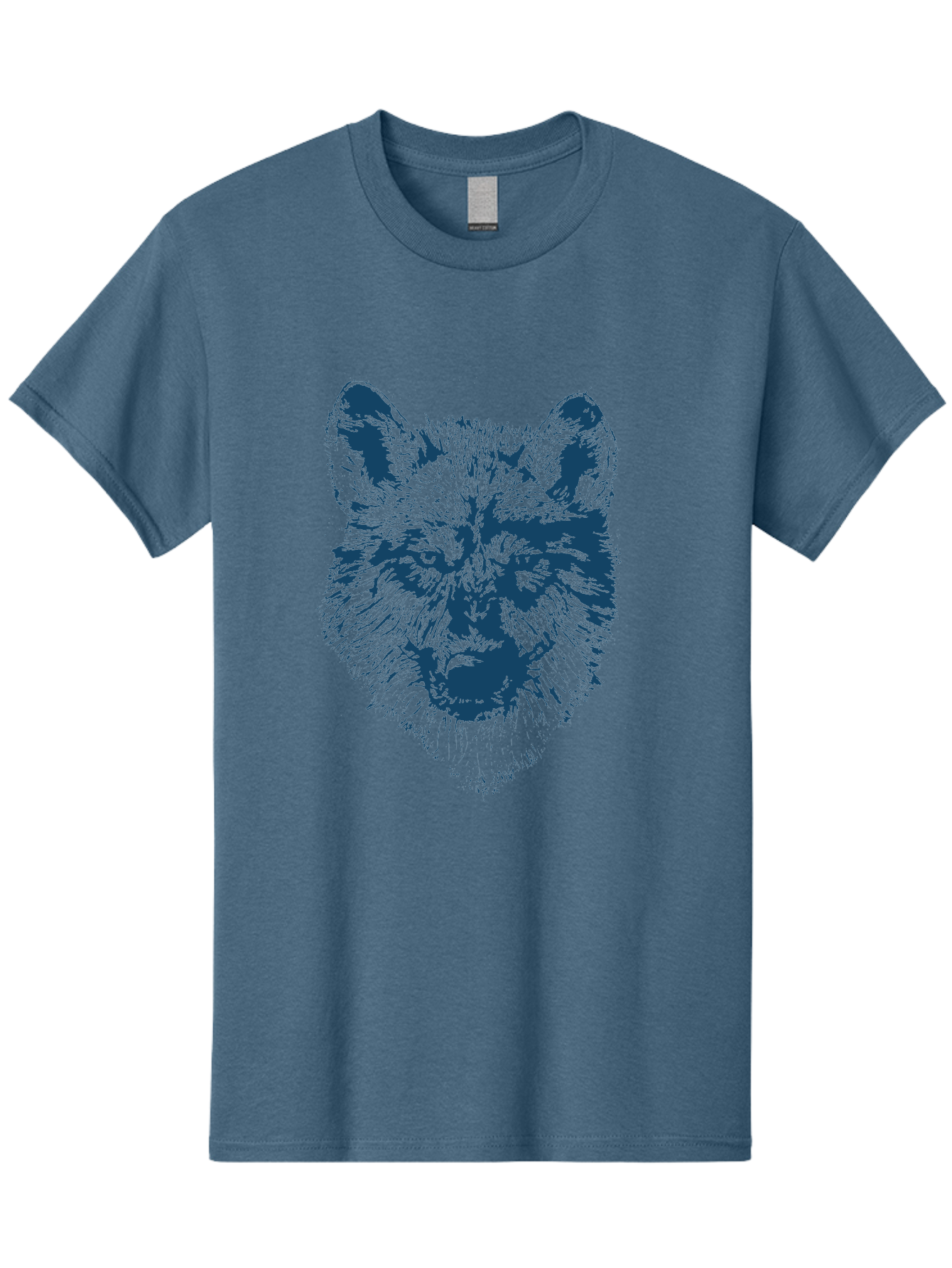 Wolf-Head Men'S Graphic Tee, 100% Cotton, Comfortable Casual Summer Wear, Machine Washable, Wolf Head Illustration, Wildlife Art, Wild Animal Portrait, Sketch Style, Detailed Fur Texture, Intense Gaze, Blue And Green Tones, Graphic Design, Aae860