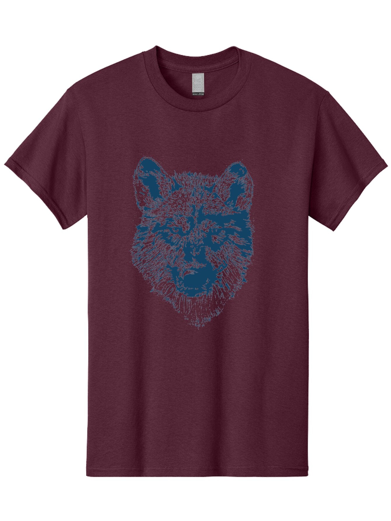 Wolf-Head Men'S Graphic Tee, 100% Cotton, Comfortable Casual Summer Wear, Machine Washable, Wolf Head Illustration, Wildlife Art, Wild Animal Portrait, Sketch Style, Detailed Fur Texture, Intense Gaze, Blue And Green Tones, Graphic Design, Aae860 13