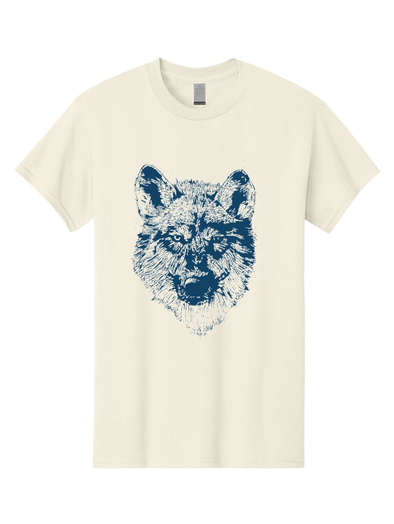 Wolf-Head Men'S Graphic Tee, 100% Cotton, Comfortable Casual Summer Wear, Machine Washable, Wolf Head Illustration, Wildlife Art, Wild Animal Portrait, Sketch Style, Detailed Fur Texture, Intense Gaze, Blue And Green Tones, Graphic Design, Aae860 8