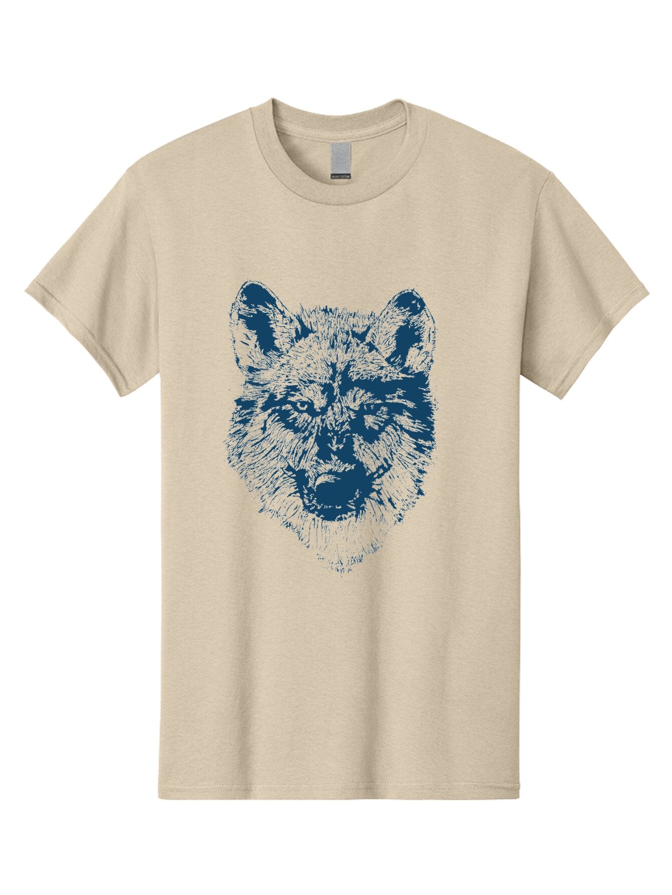 Wolf-Head Men'S Graphic Tee, 100% Cotton, Comfortable Casual Summer Wear, Machine Washable, Wolf Head Illustration, Wildlife Art, Wild Animal Portrait, Sketch Style, Detailed Fur Texture, Intense Gaze, Blue And Green Tones, Graphic Design, Aae860 9