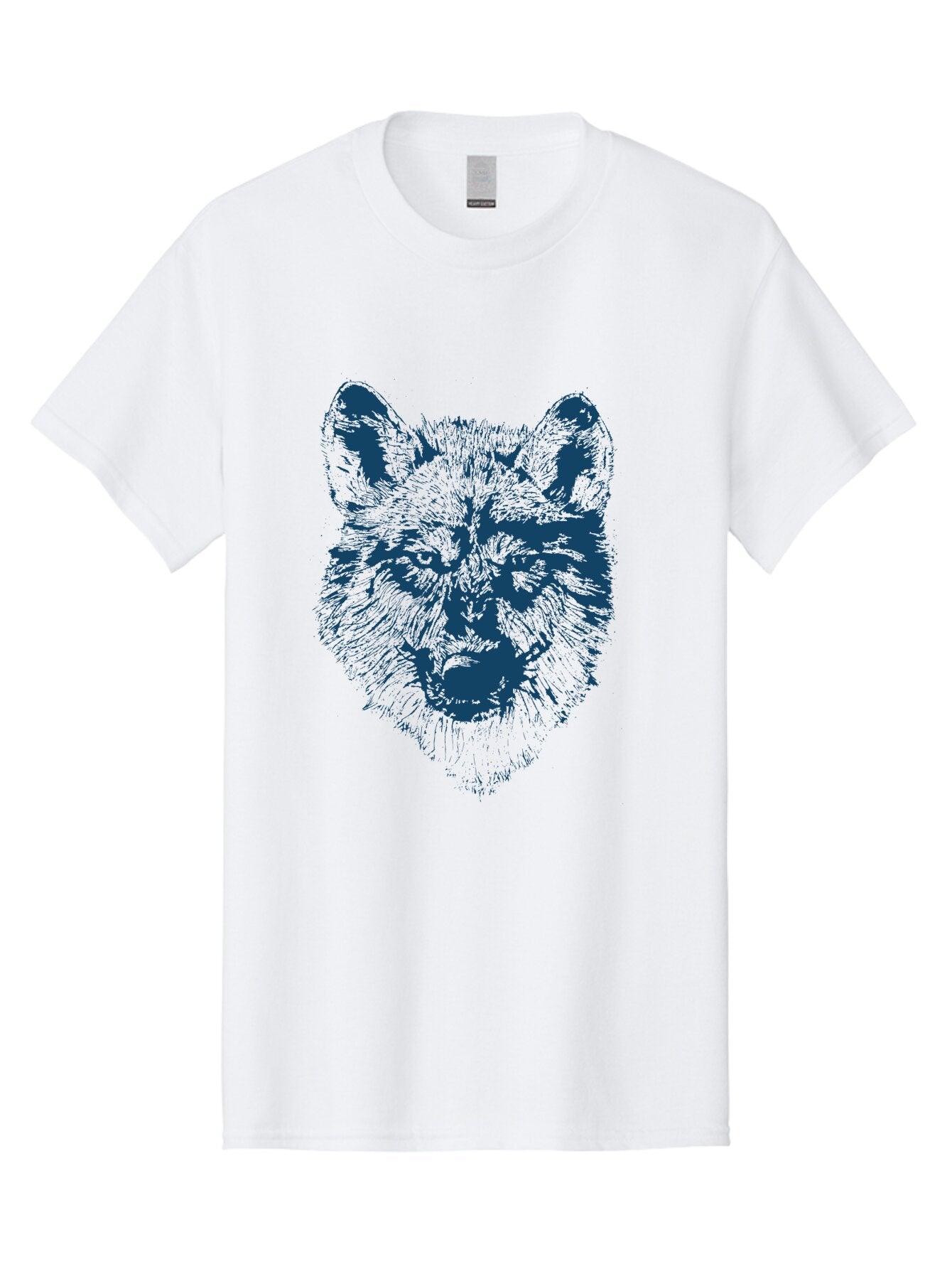 Wolf-Head Men'S Graphic Tee, 100% Cotton, Comfortable Casual Summer Wear, Machine Washable, Wolf Head Illustration, Wildlife Art, Wild Animal Portrait, Sketch Style, Detailed Fur Texture, Intense Gaze, Blue And Green Tones, Graphic Design, Aae860 12