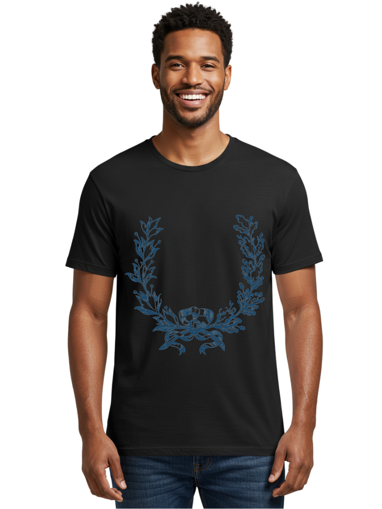 Wreath-Flower Men'S Graphic Tee, 100% Cotton, Comfortable Casual Summer Wear, Machine Washable, Laurel Wreath, Purple Leaves, Decorative Border, Elegant Design, Symbolic Motif, Leaves Tied With Ribbon, Classic Illustration, Award Symbol Aae869 8