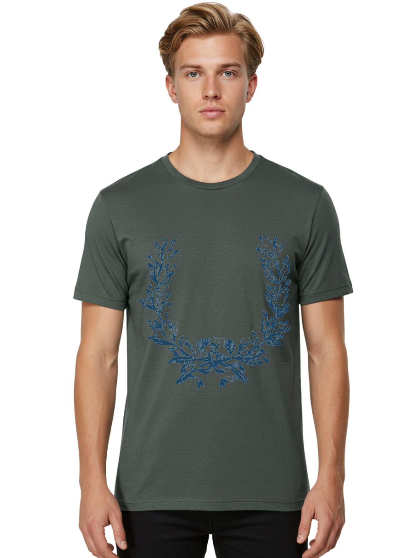 Wreath-Flower Men'S Graphic Tee, 100% Cotton, Comfortable Casual Summer Wear, Machine Washable, Laurel Wreath, Purple Leaves, Decorative Border, Elegant Design, Symbolic Motif, Leaves Tied With Ribbon, Classic Illustration, Award Symbol Aae869 26