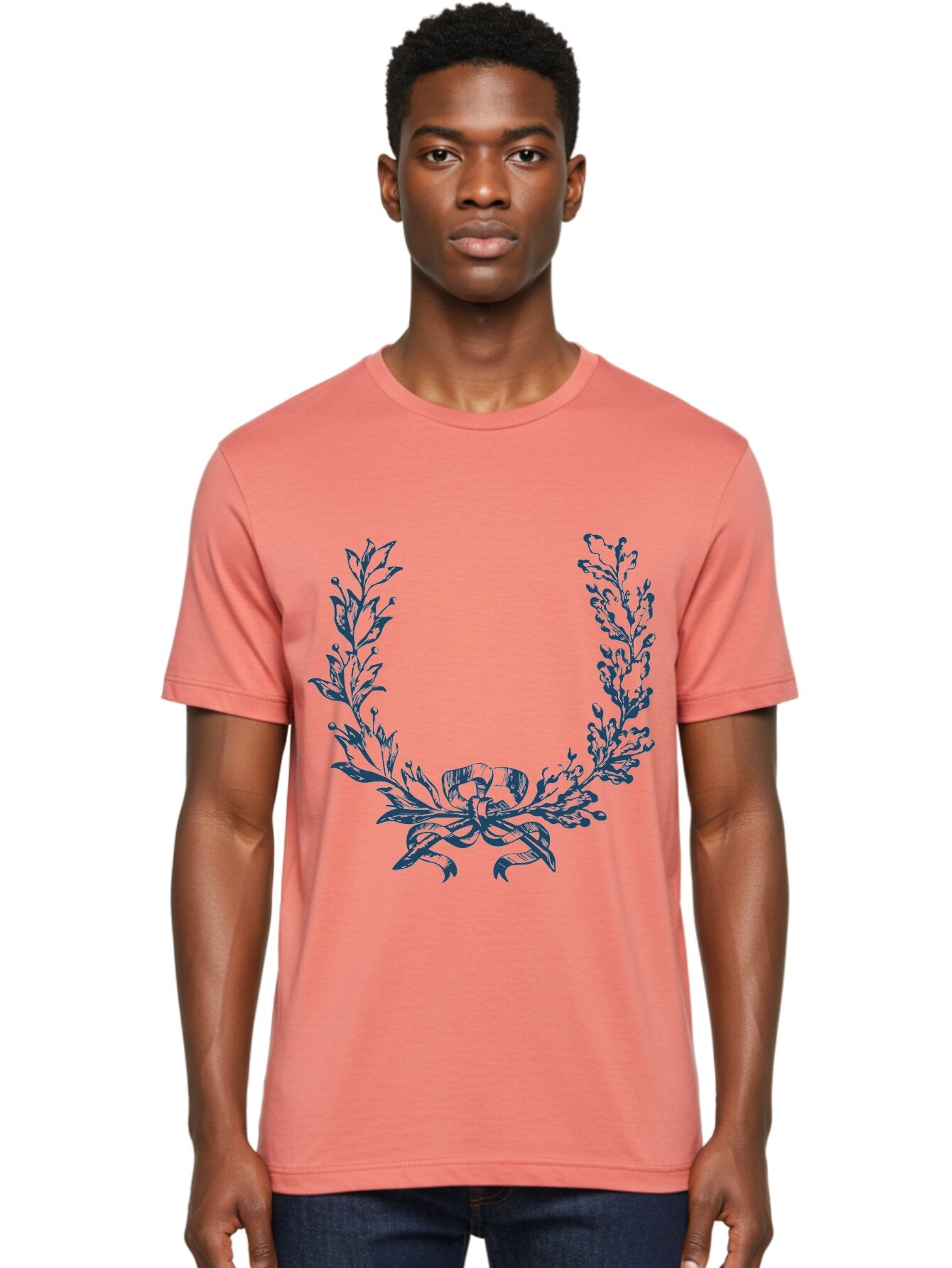 Wreath-Flower Men'S Graphic Tee, 100% Cotton, Comfortable Casual Summer Wear, Machine Washable, Laurel Wreath, Purple Leaves, Decorative Border, Elegant Design, Symbolic Motif, Leaves Tied With Ribbon, Classic Illustration, Award Symbol Aae869 18