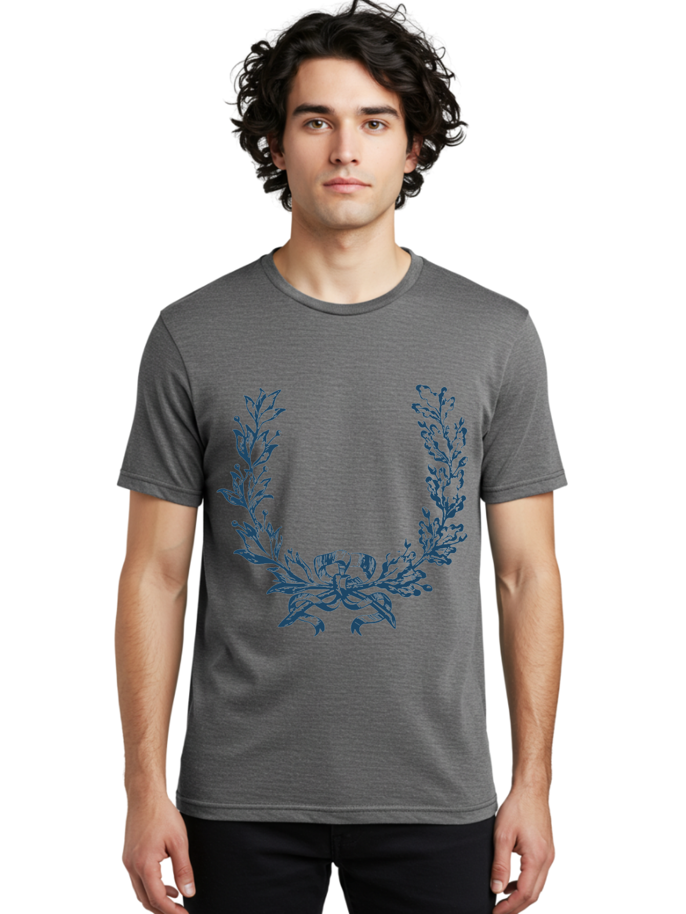 Wreath-Flower Men'S Graphic Tee, 100% Cotton, Comfortable Casual Summer Wear, Machine Washable, Laurel Wreath, Purple Leaves, Decorative Border, Elegant Design, Symbolic Motif, Leaves Tied With Ribbon, Classic Illustration, Award Symbol Aae869 16