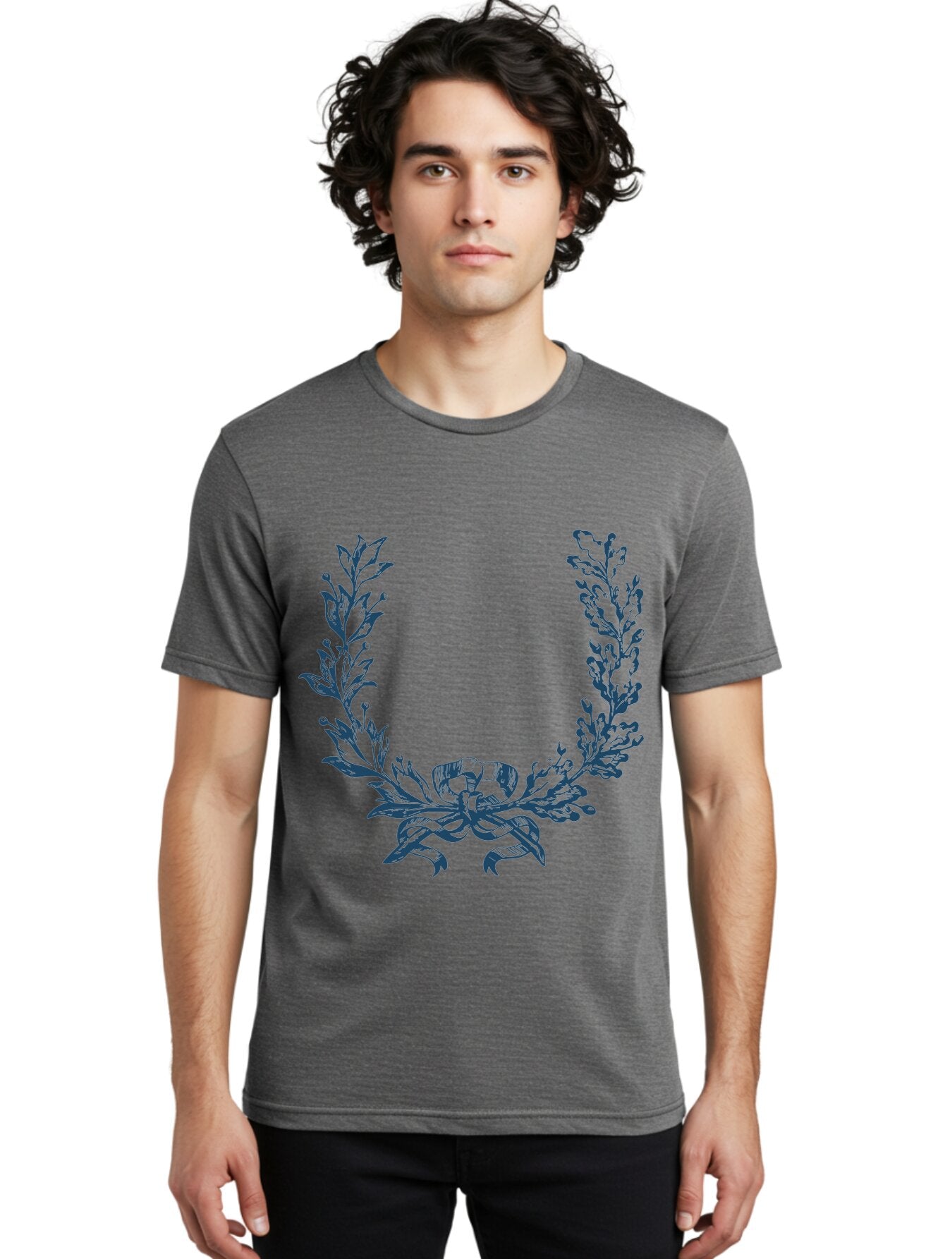 Wreath-Flower Men'S Graphic Tee, 100% Cotton, Comfortable Casual Summer Wear, Machine Washable, Laurel Wreath, Purple Leaves, Decorative Border, Elegant Design, Symbolic Motif, Leaves Tied With Ribbon, Classic Illustration, Award Symbol Aae869 23
