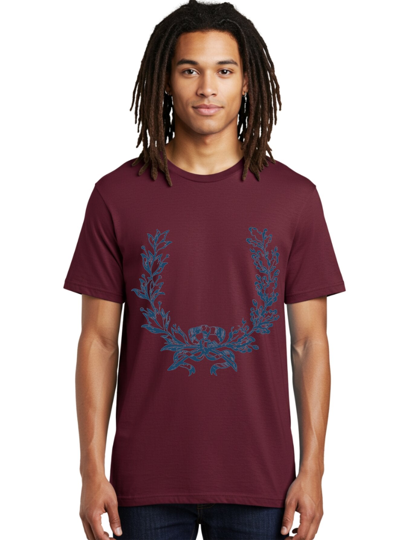 Wreath-Flower Men'S Graphic Tee, 100% Cotton, Comfortable Casual Summer Wear, Machine Washable, Laurel Wreath, Purple Leaves, Decorative Border, Elegant Design, Symbolic Motif, Leaves Tied With Ribbon, Classic Illustration, Award Symbol Aae869 20