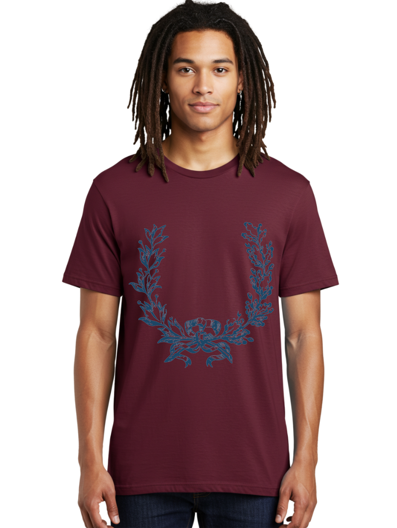 Wreath-Flower Men'S Graphic Tee, 100% Cotton, Comfortable Casual Summer Wear, Machine Washable, Laurel Wreath, Purple Leaves, Decorative Border, Elegant Design, Symbolic Motif, Leaves Tied With Ribbon, Classic Illustration, Award Symbol Aae869 30